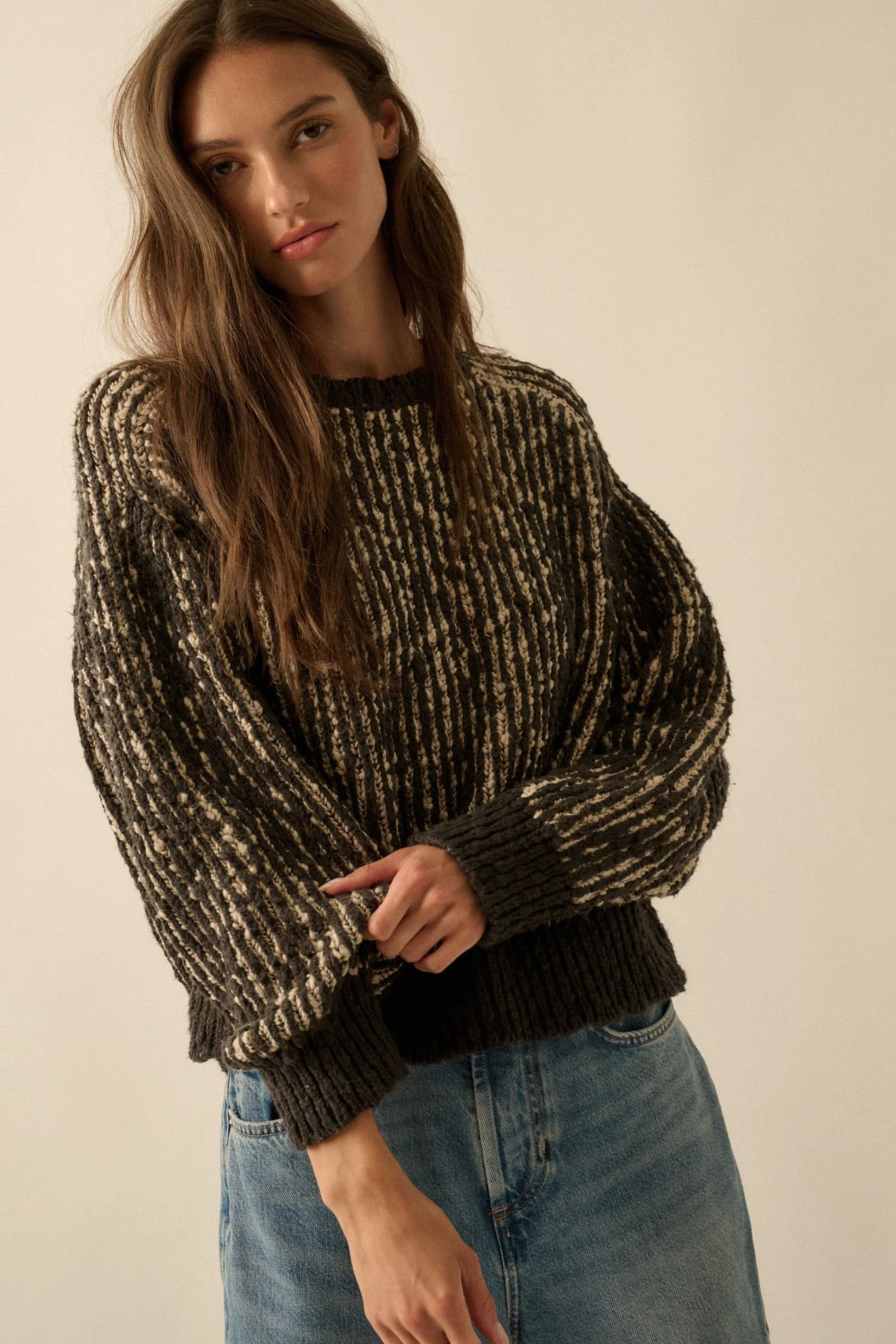 Live and Learn Marled Boucle Rib-Knit Sweater - Image 9