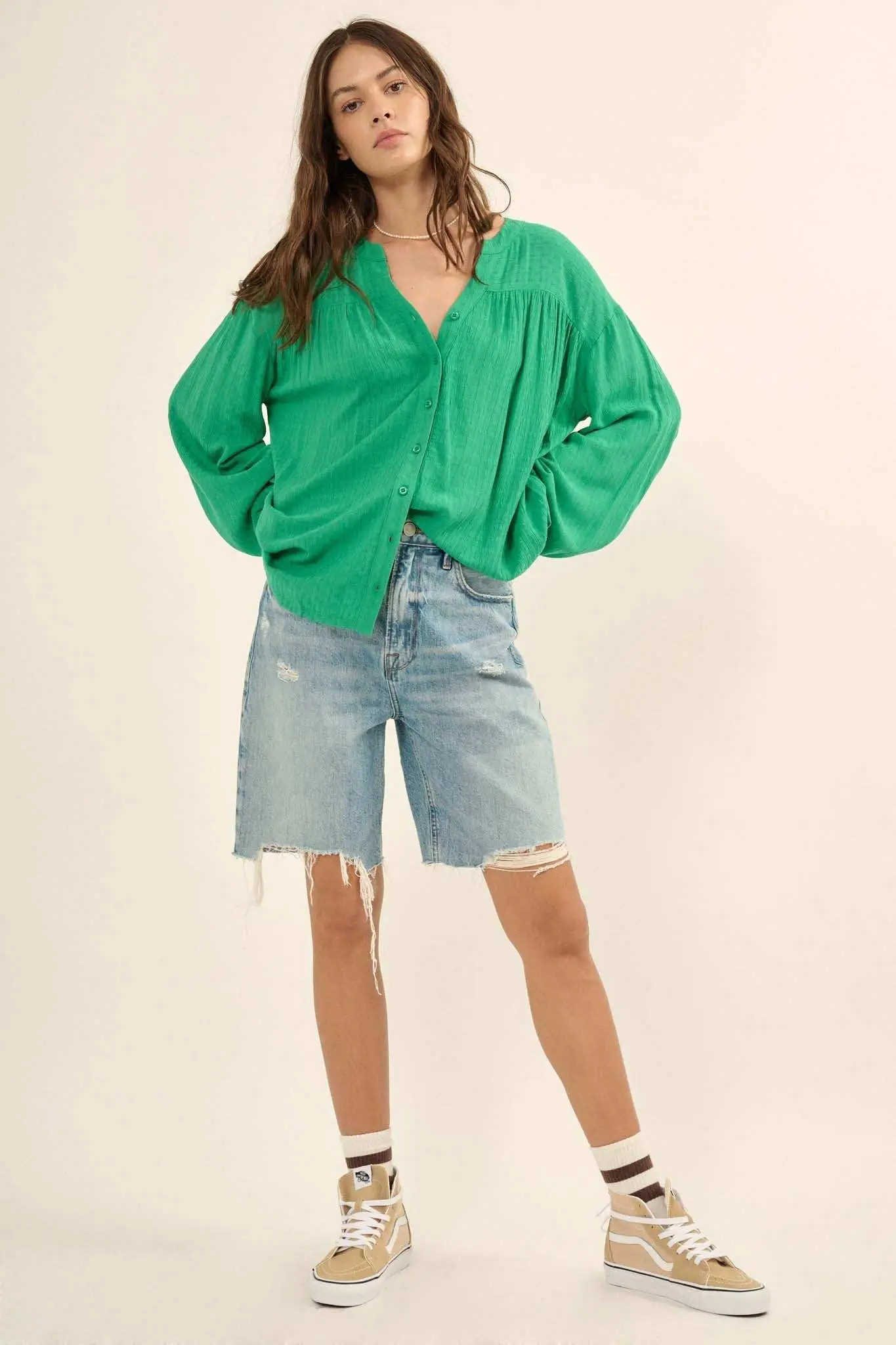 Livelong Day Jacquard Button-Front Peasant Top - Image 10
