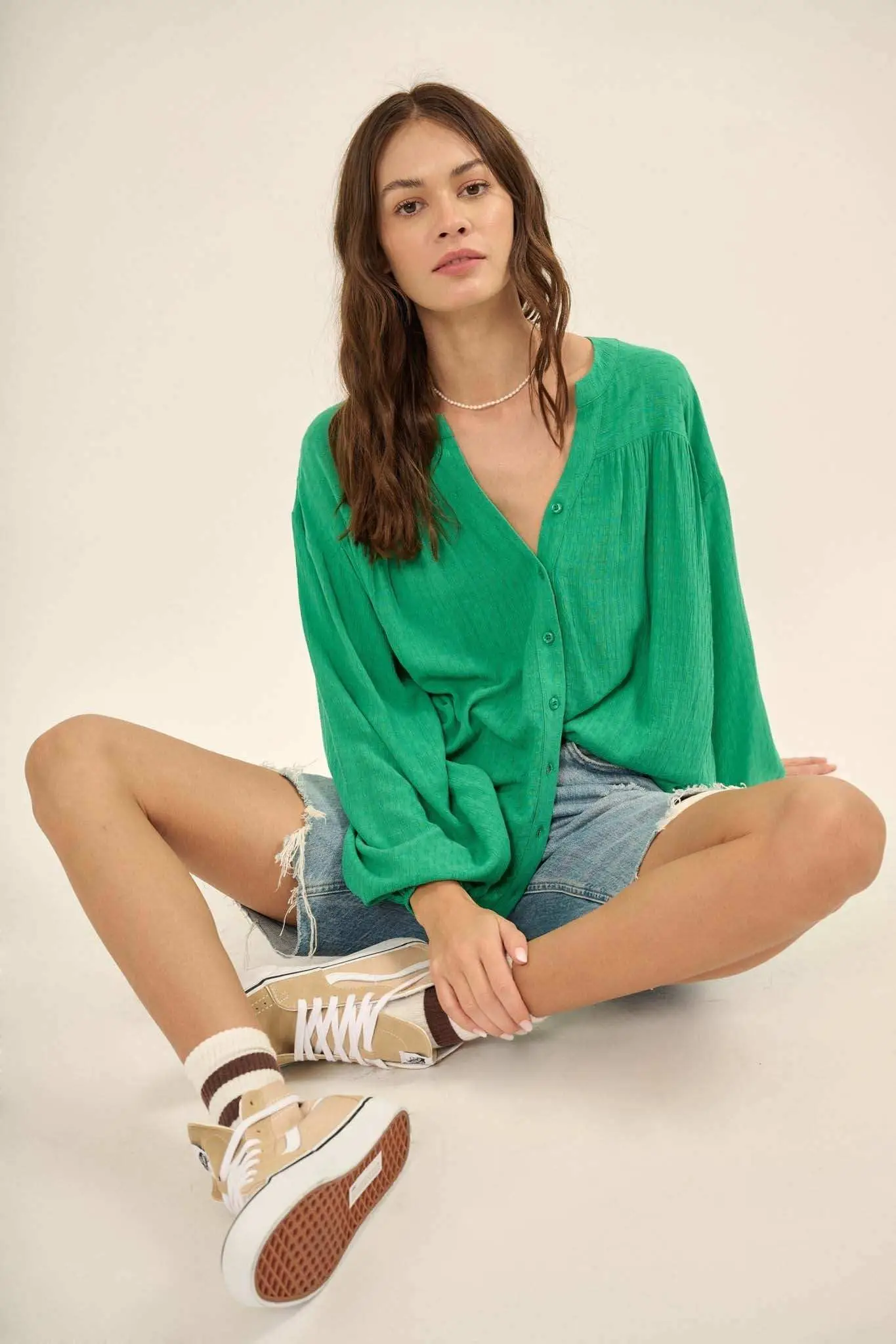 Livelong Day Jacquard Button-Front Peasant Top - Image 9