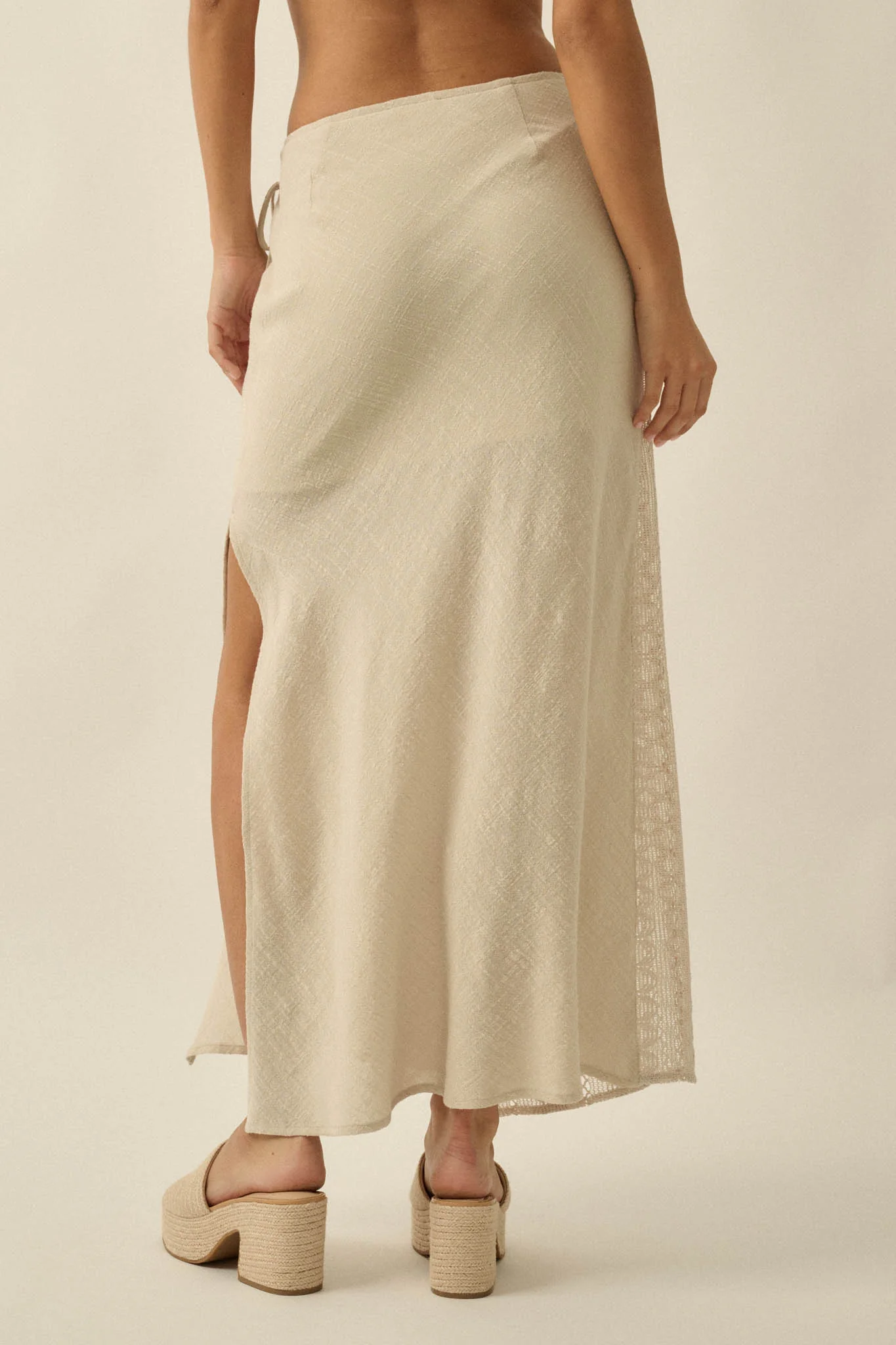 Living Easy Cotton Gauze and Lace Wrap Maxi Skirt - Image 12
