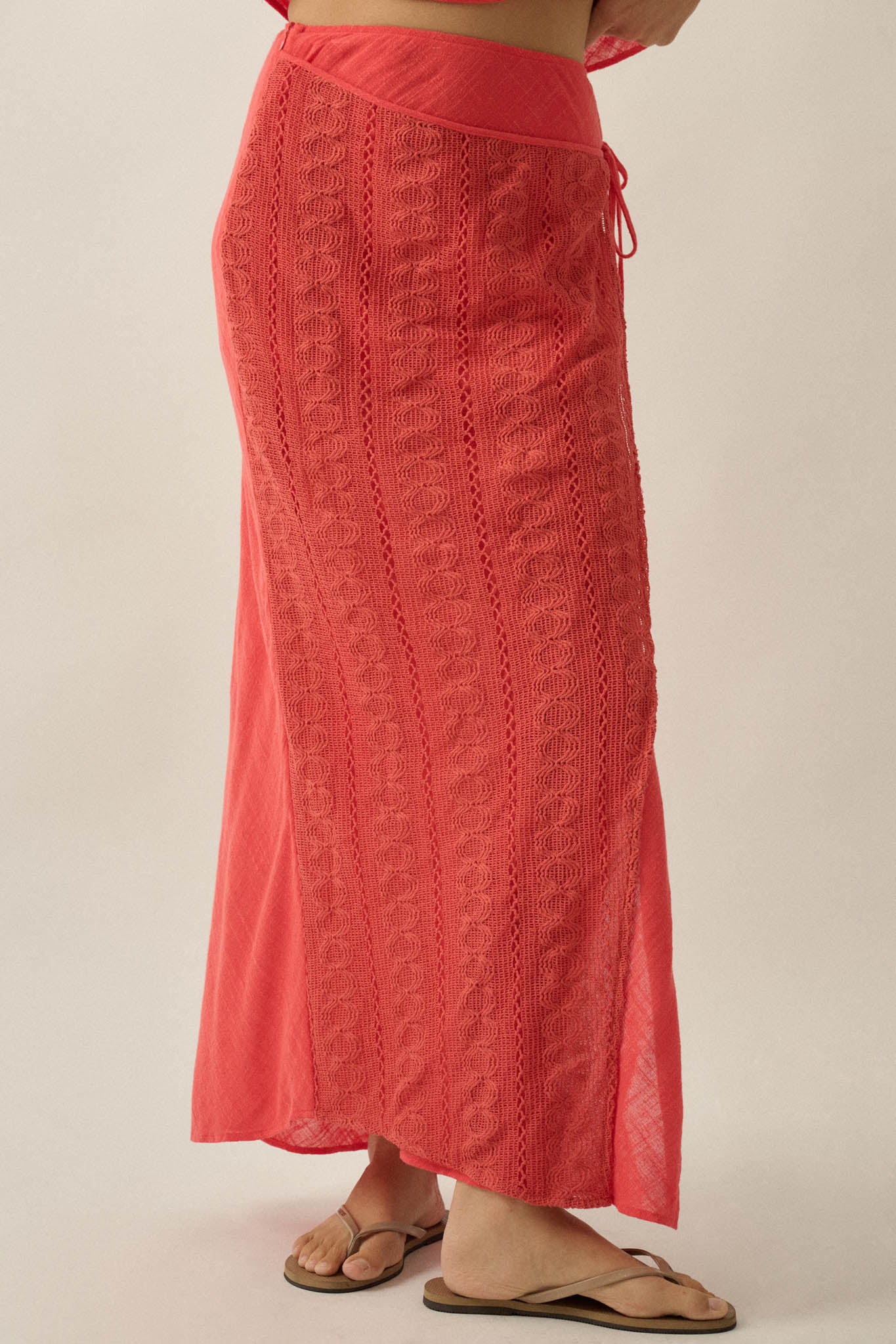 Living Easy Cotton Gauze and Lace Wrap Maxi Skirt - Image 2
