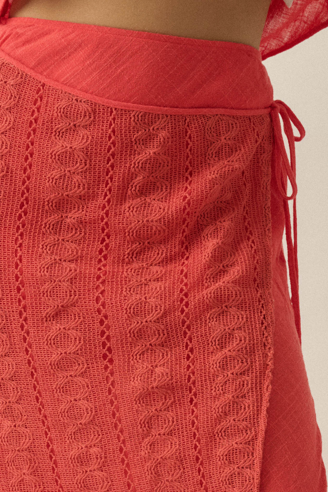 Living Easy Cotton Gauze and Lace Wrap Maxi Skirt - Image 3