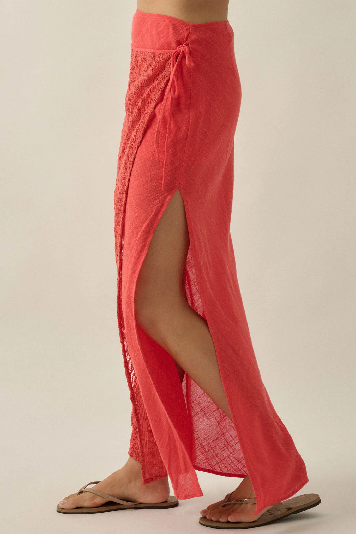 Living Easy Cotton Gauze and Lace Wrap Maxi Skirt - Image 5