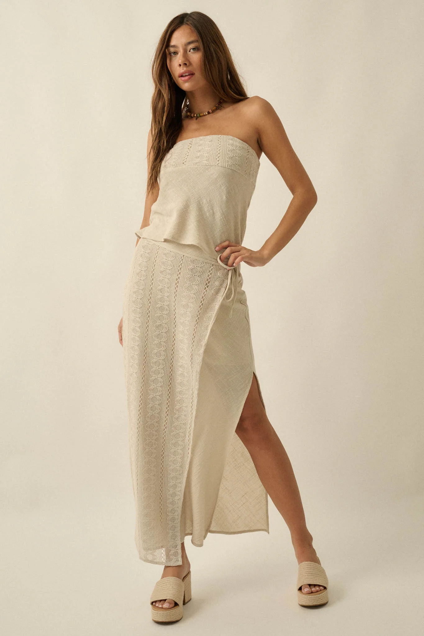 Living Easy Cotton Gauze and Lace Wrap Maxi Skirt - Image 7