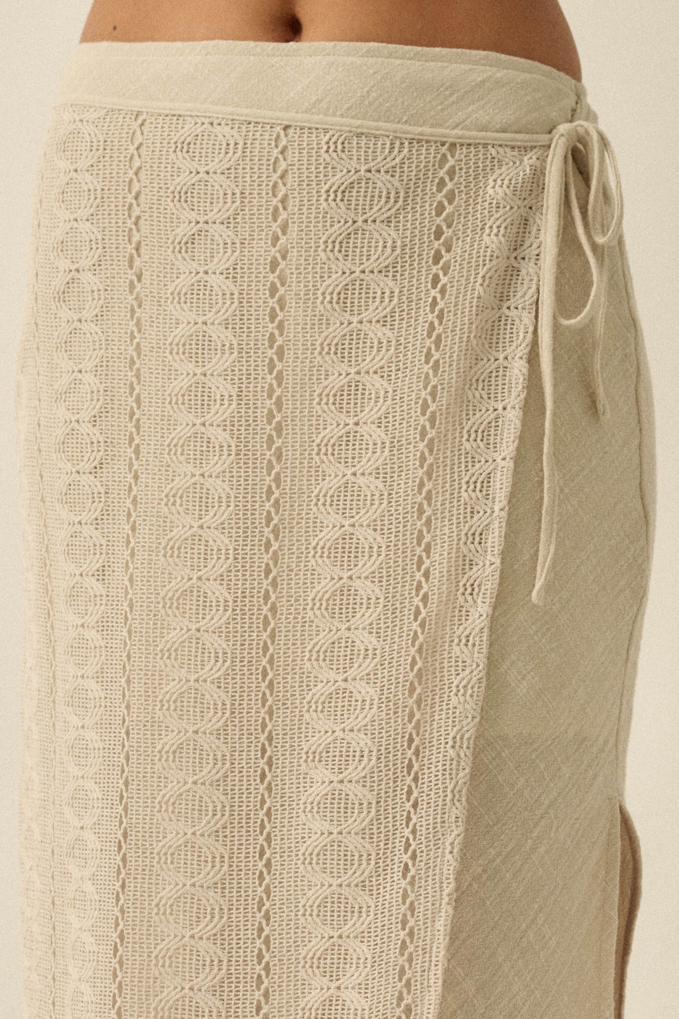 Living Easy Cotton Gauze and Lace Wrap Maxi Skirt - Image 9