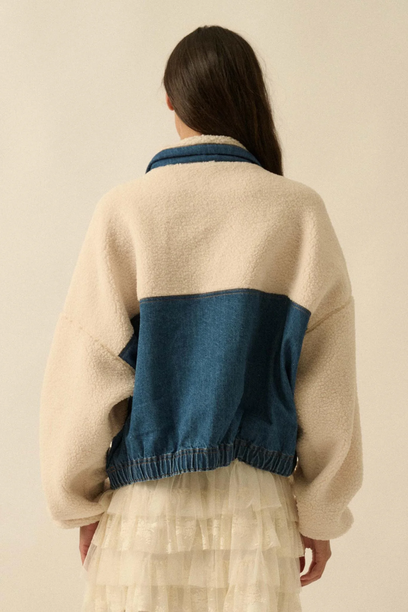 Living Life Denim and Fleece Half-Zip Pullover - Image 8