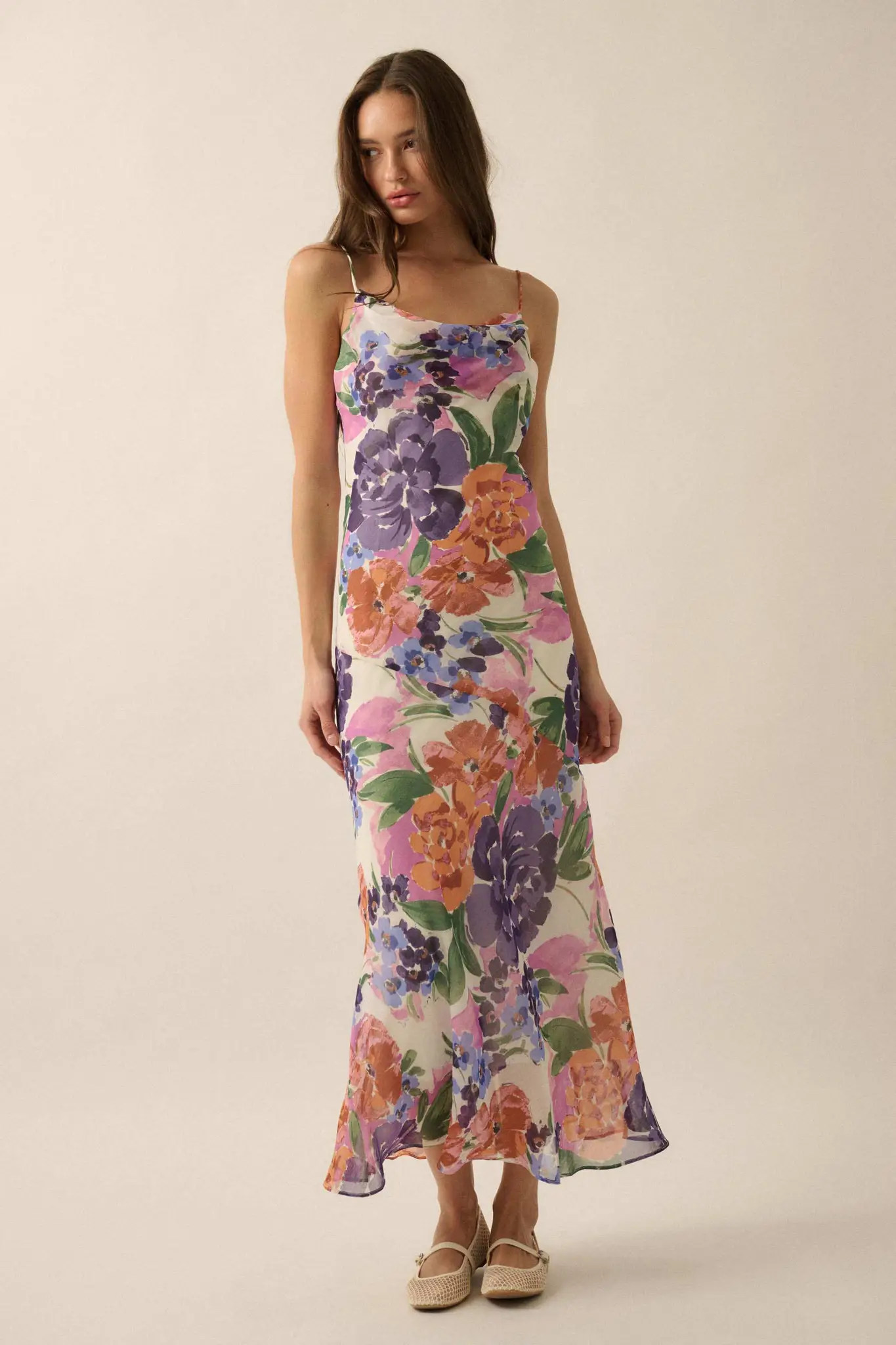 Living Lush Floral Chiffon Cowl-Neck Maxi Dress - Image 6