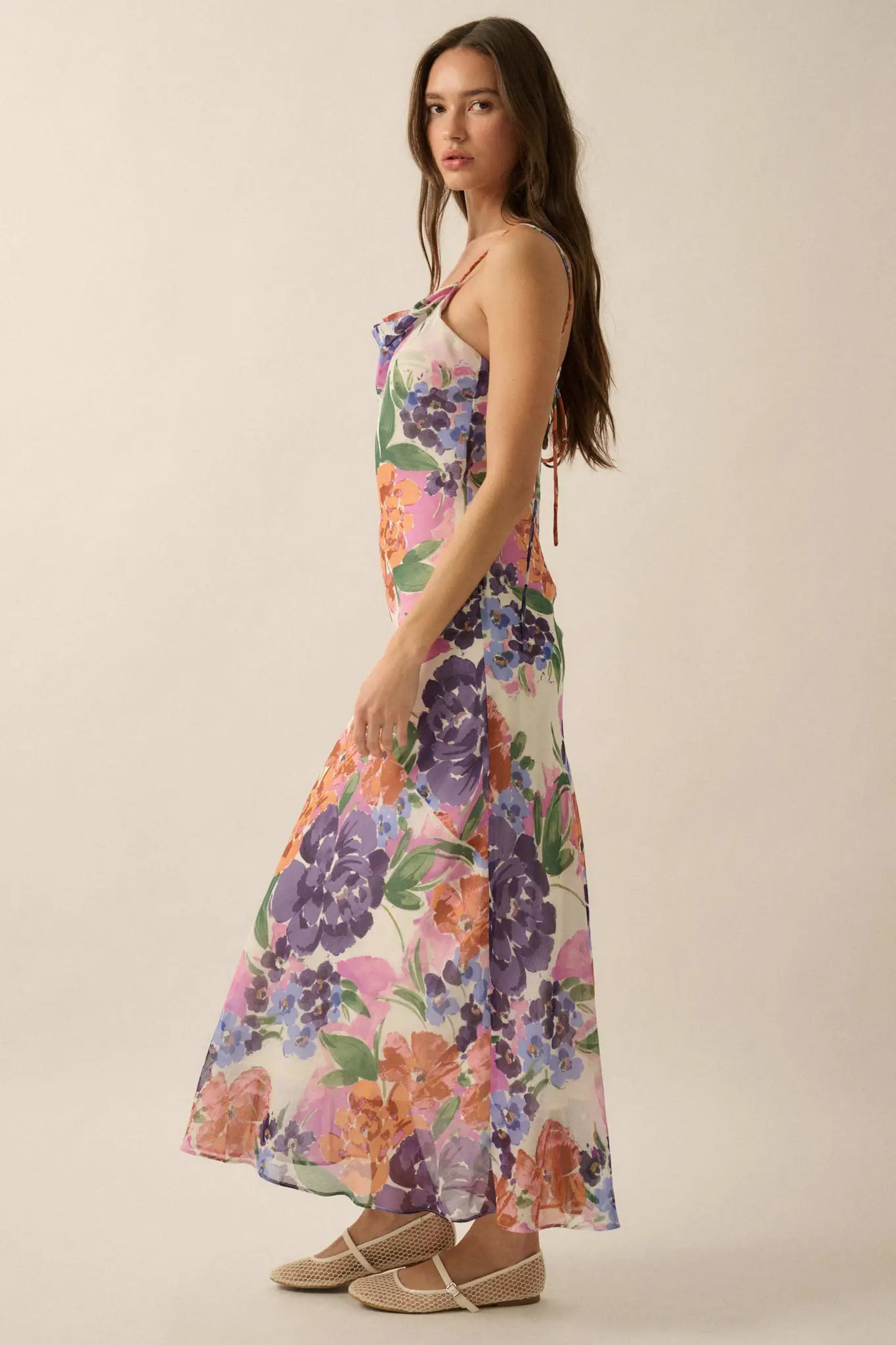 Living Lush Floral Chiffon Cowl-Neck Maxi Dress - Image 8