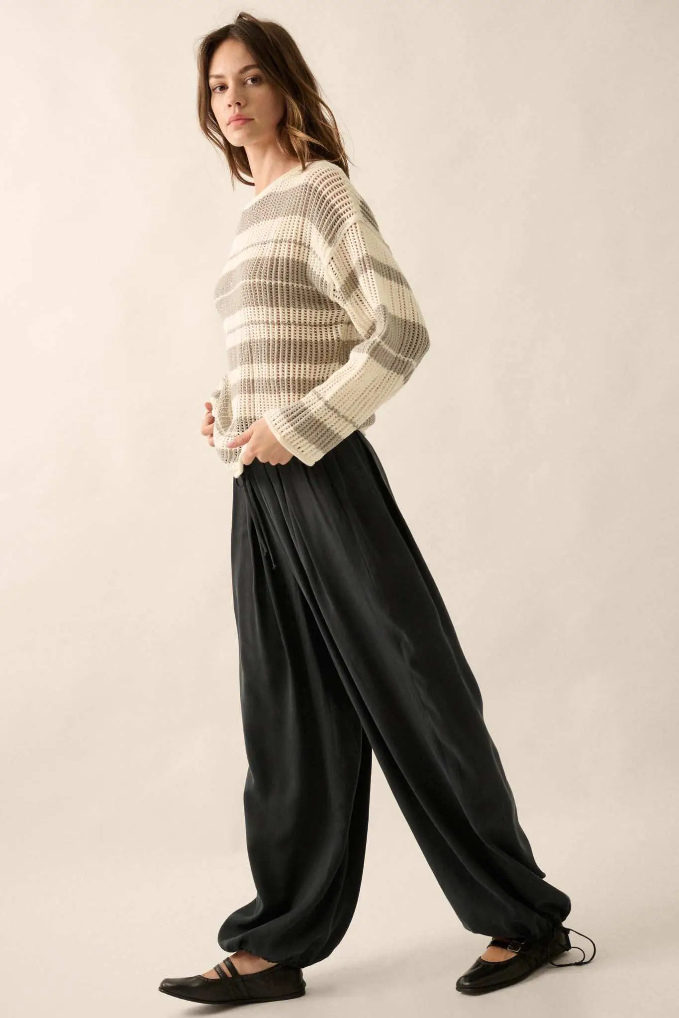 Loosely Translated Pleated Wide-Leg Harem Pants - Image 13