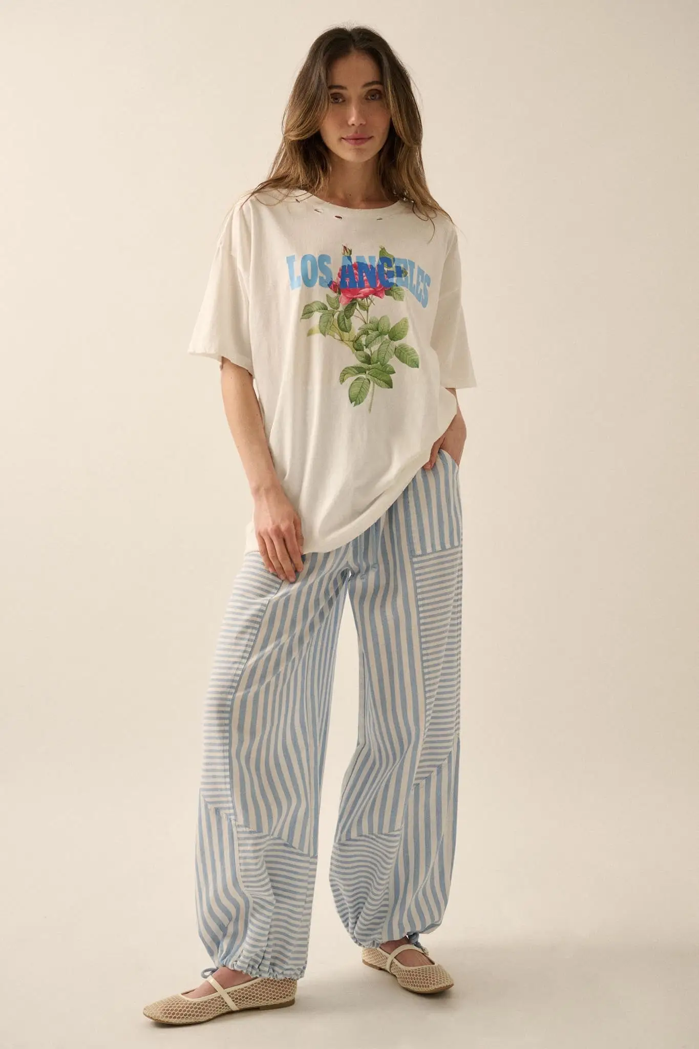 Los Angeles Rose Distressed Oversize Graphic Tee - Image 6