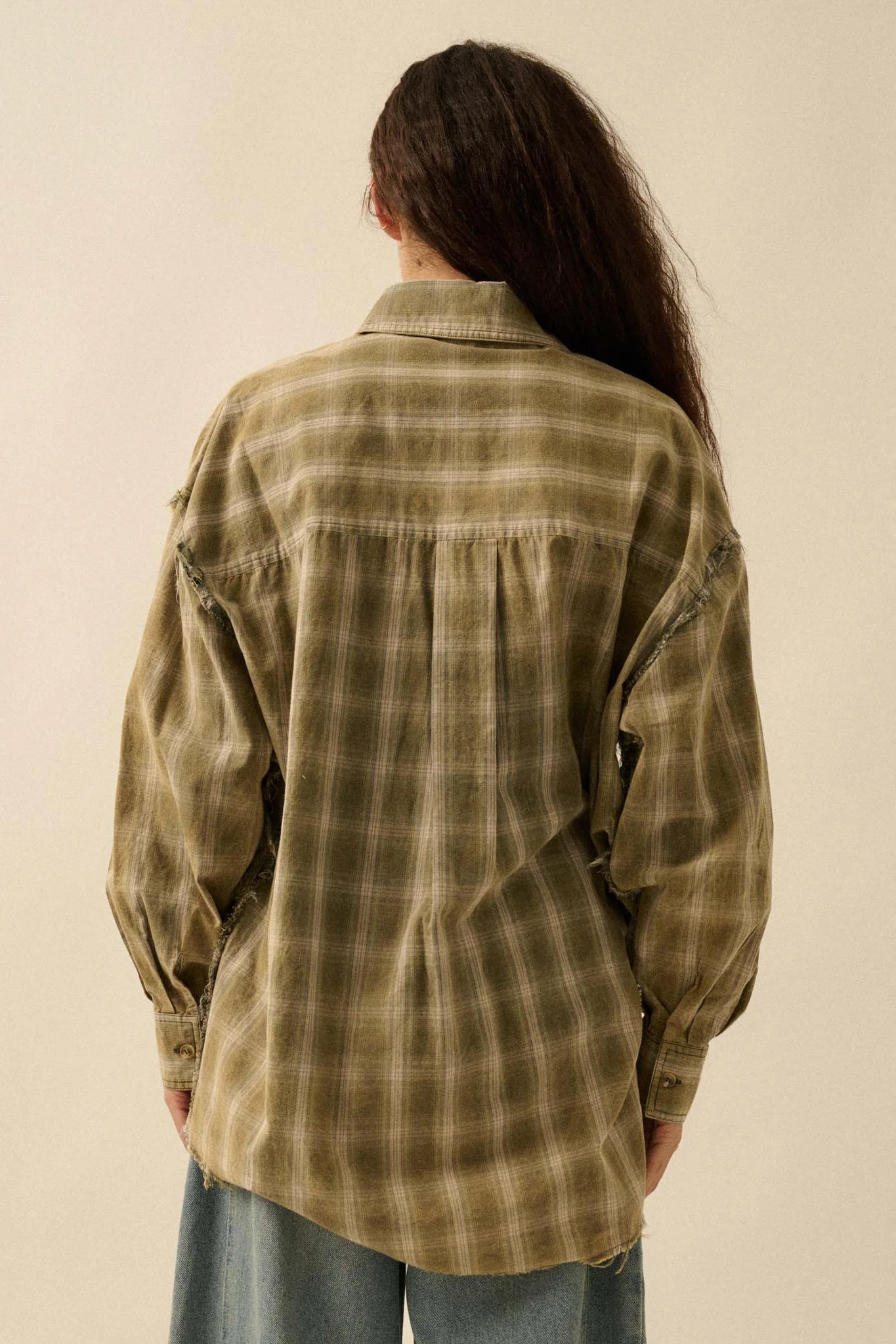 Lost and Found Plaid Raw-Edge Button-Up Shirt - Image 12