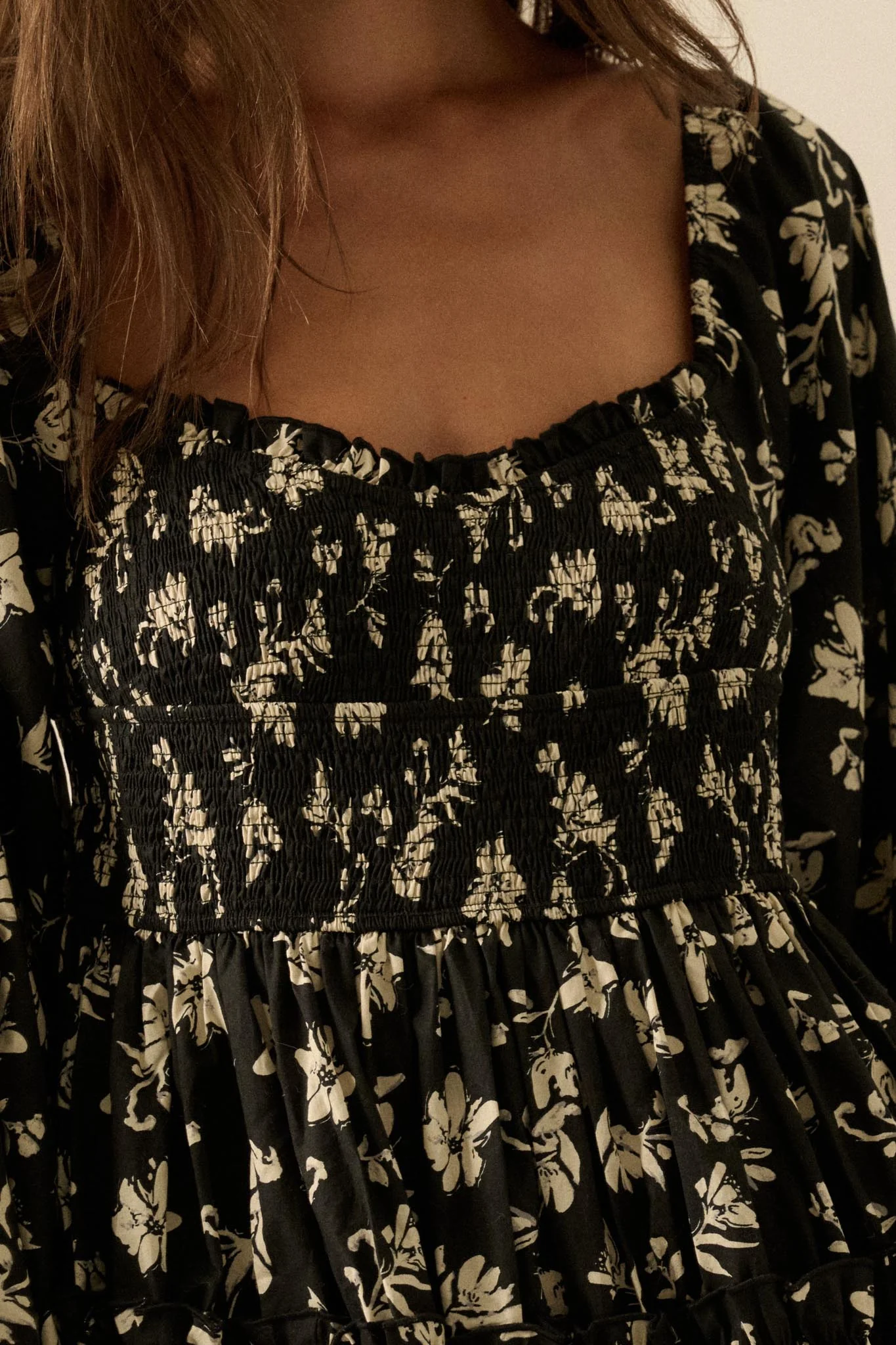 Lost Blossoms Smocked Floral Midi Peasant Dress - Image 4