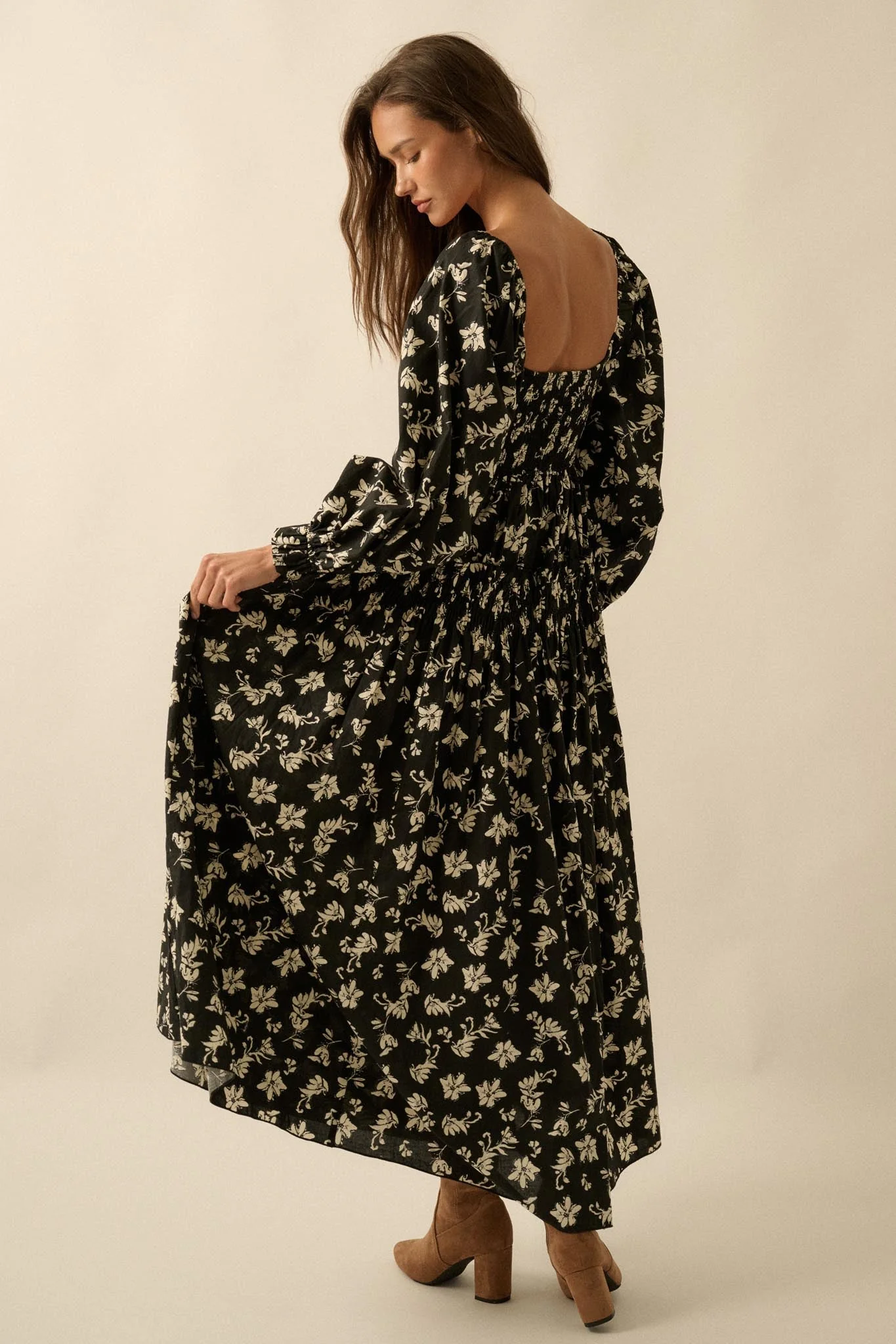 Lost Blossoms Smocked Floral Midi Peasant Dress - Image 6