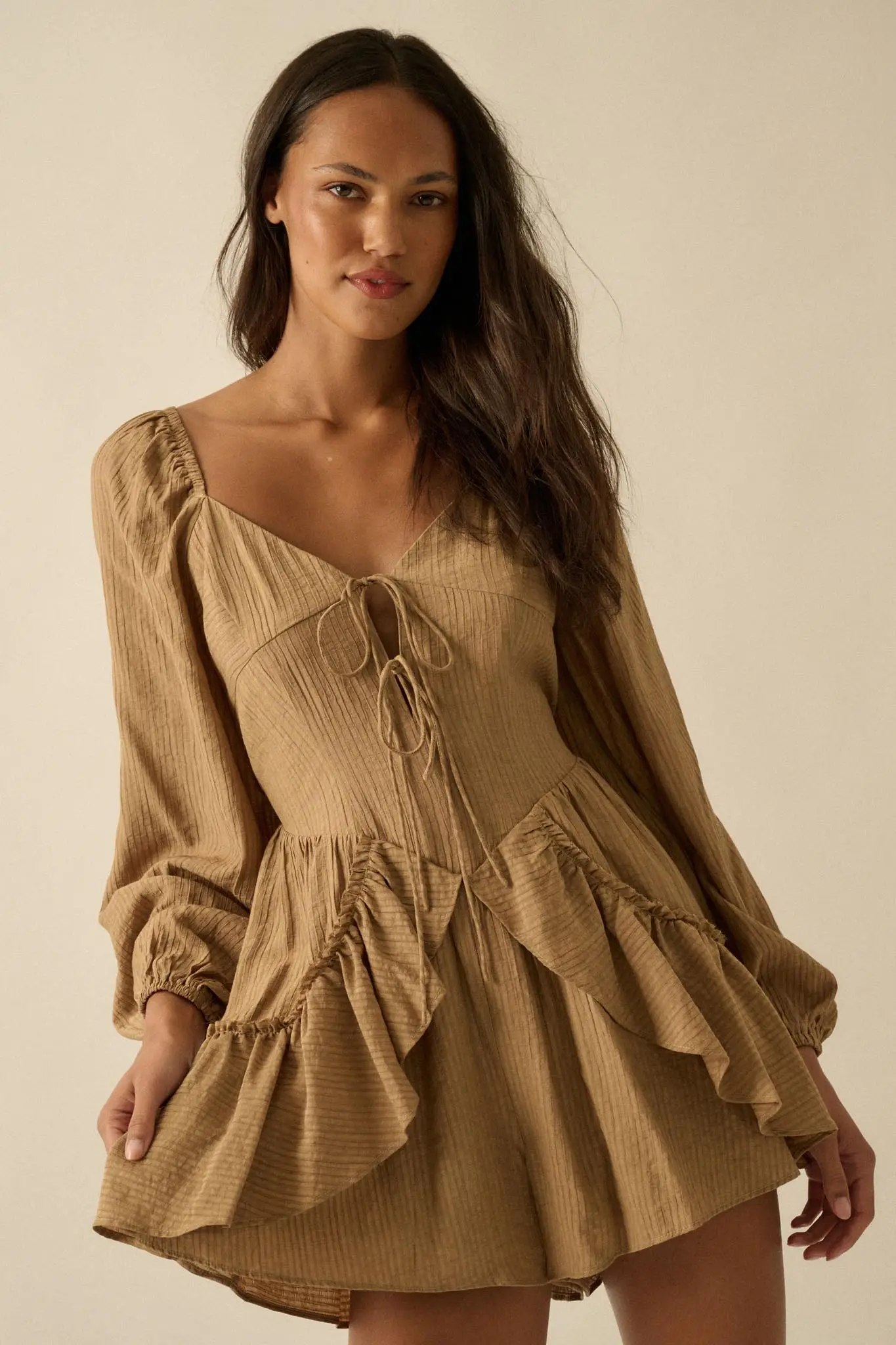Lost in Love Tie-Front Ruffled Peasant Romper - Image 16
