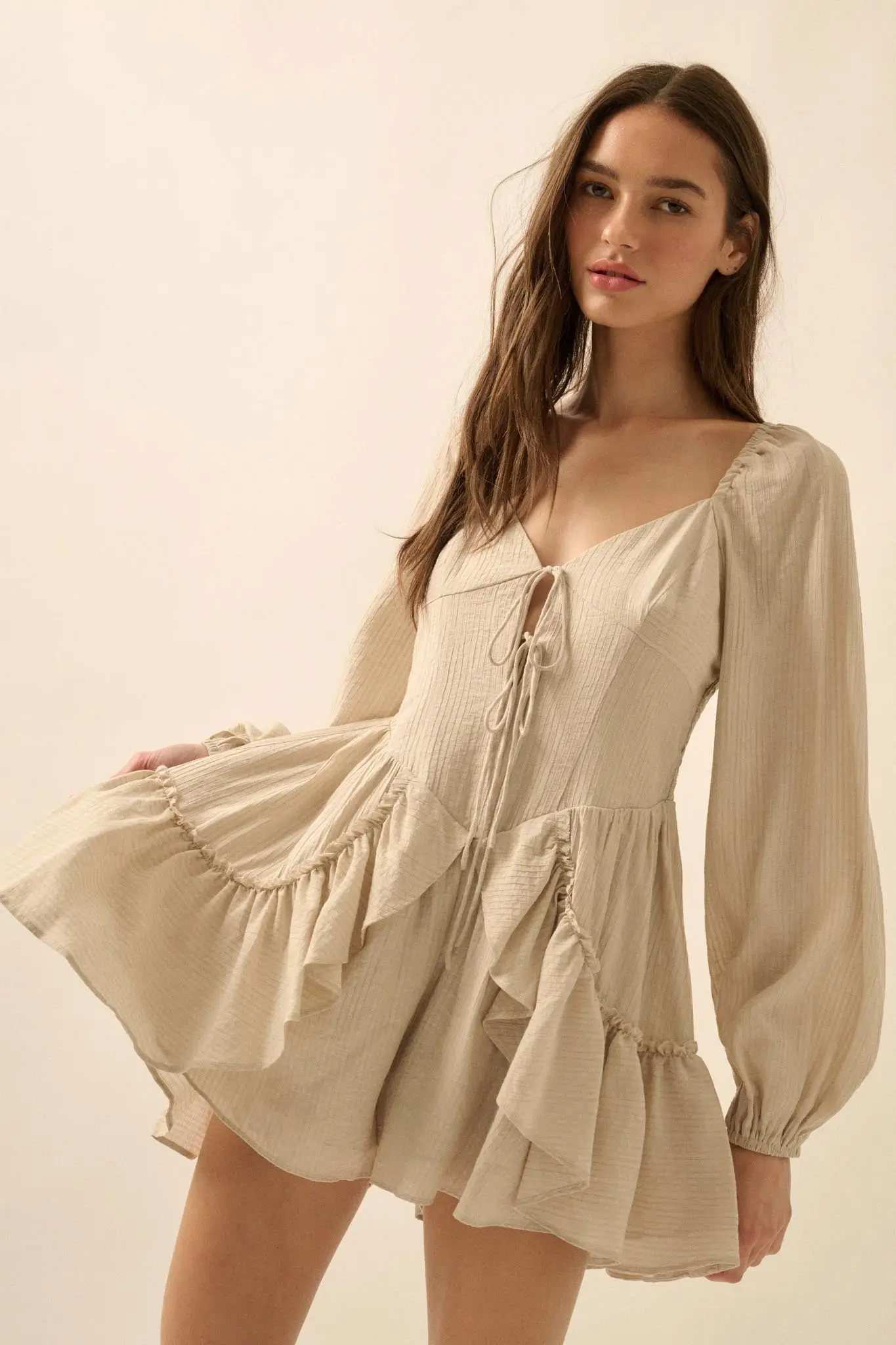 Lost in Love Tie-Front Ruffled Peasant Romper - Image 7