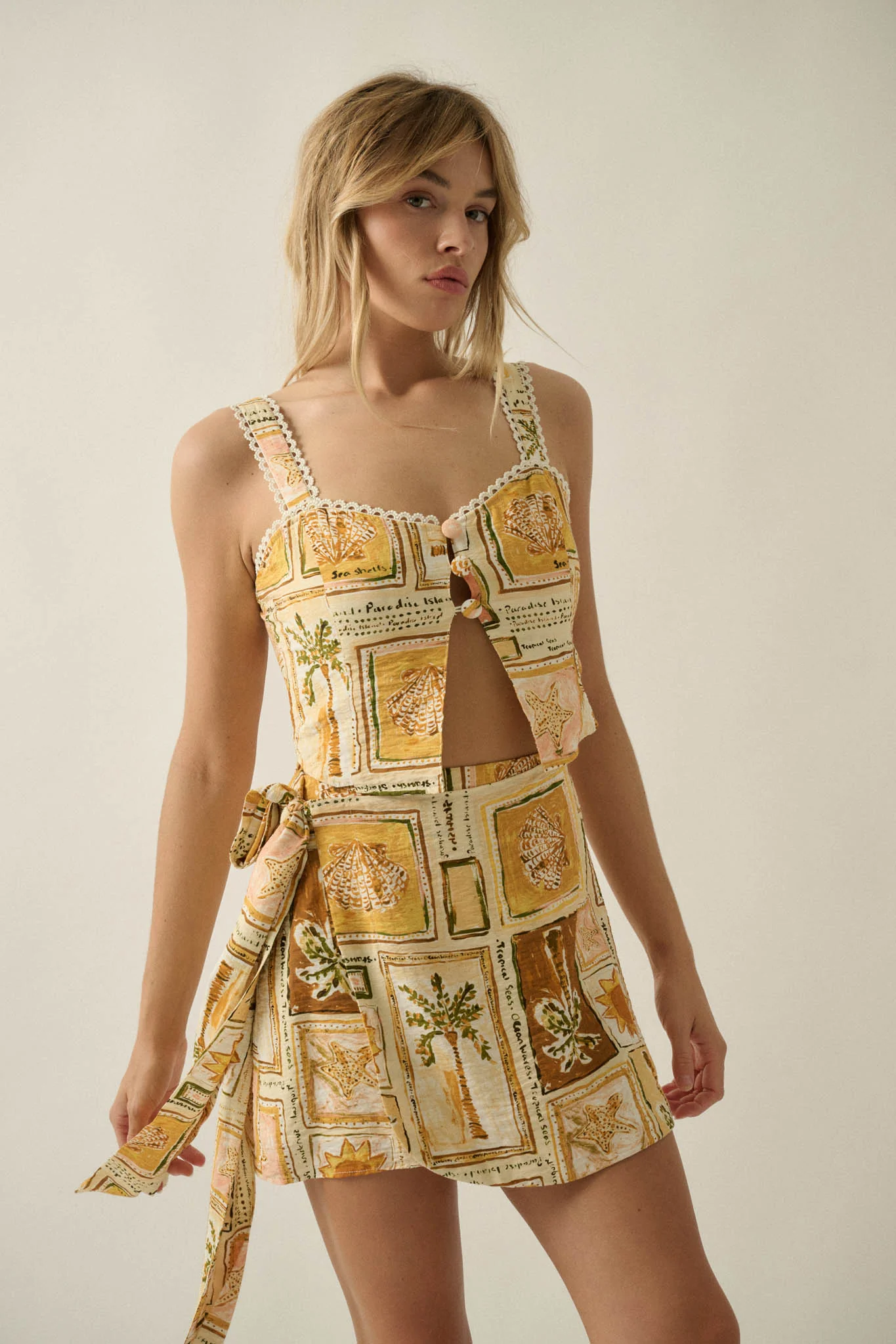 Lost in Paradise Tropical-Print Wrap Mini Skort - Image 10