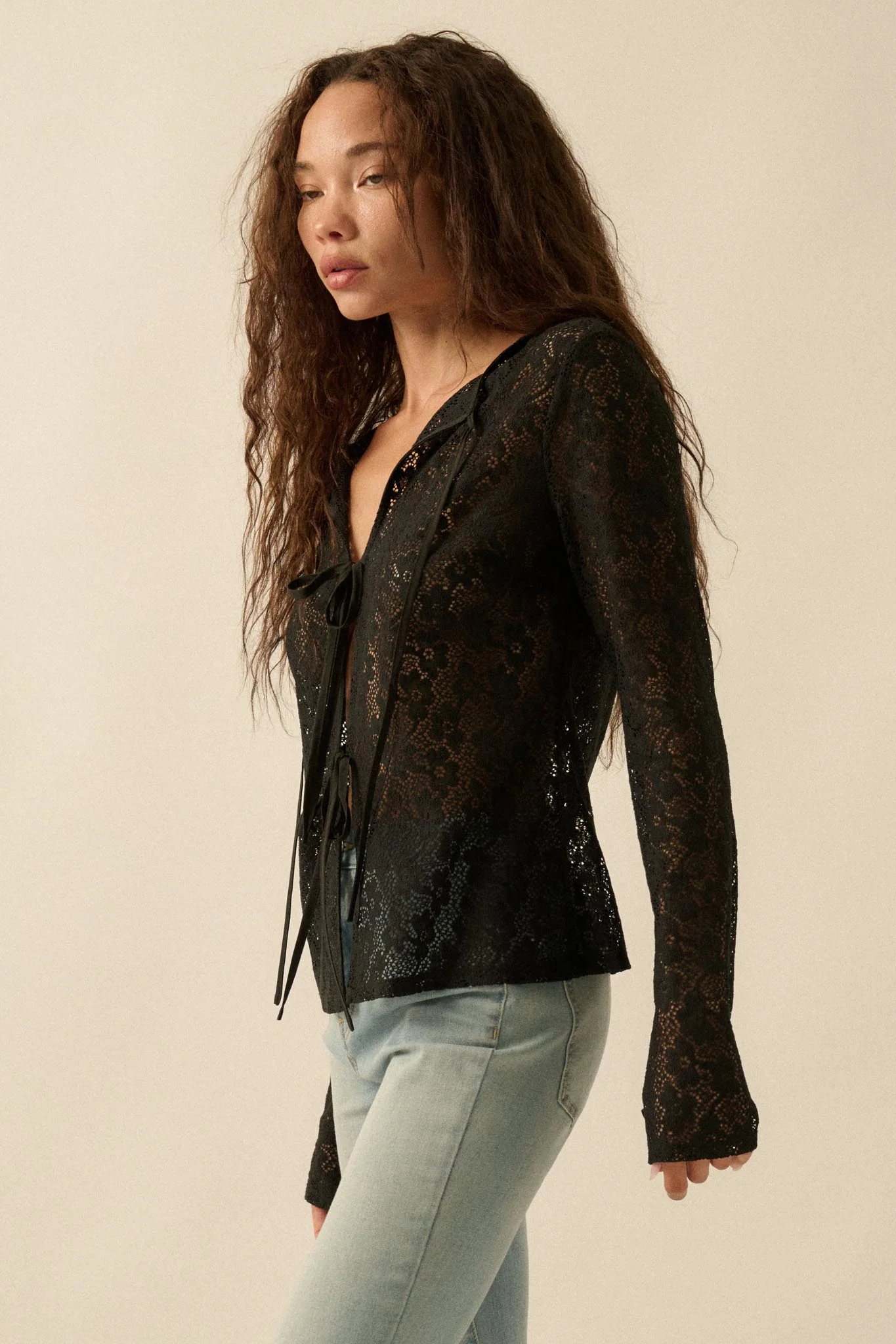 Lost in the Moment Floral Lace Tie-Front Top - Image 18