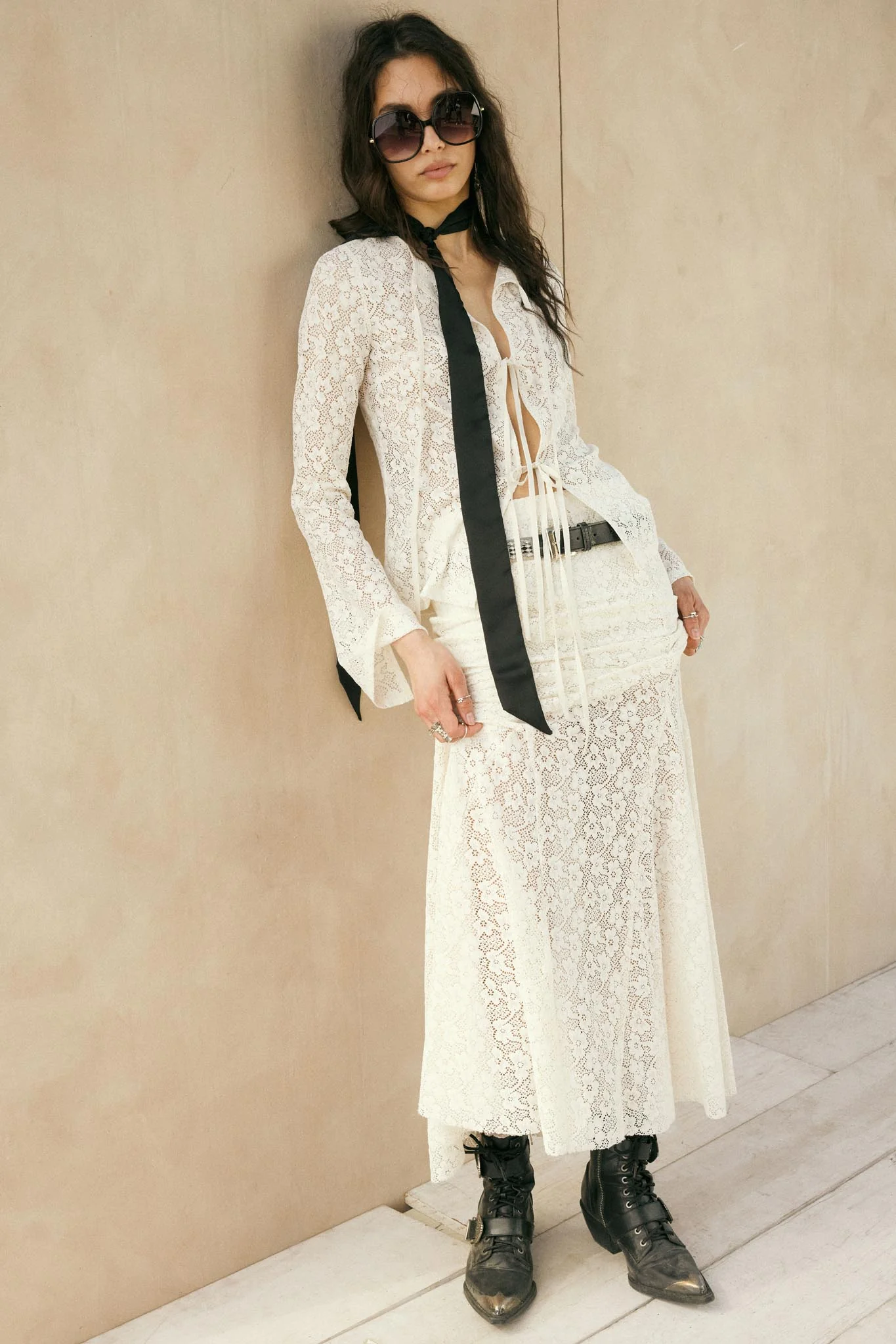 Lost in the Moment Floral Lace Tie-Front Top - Image 2