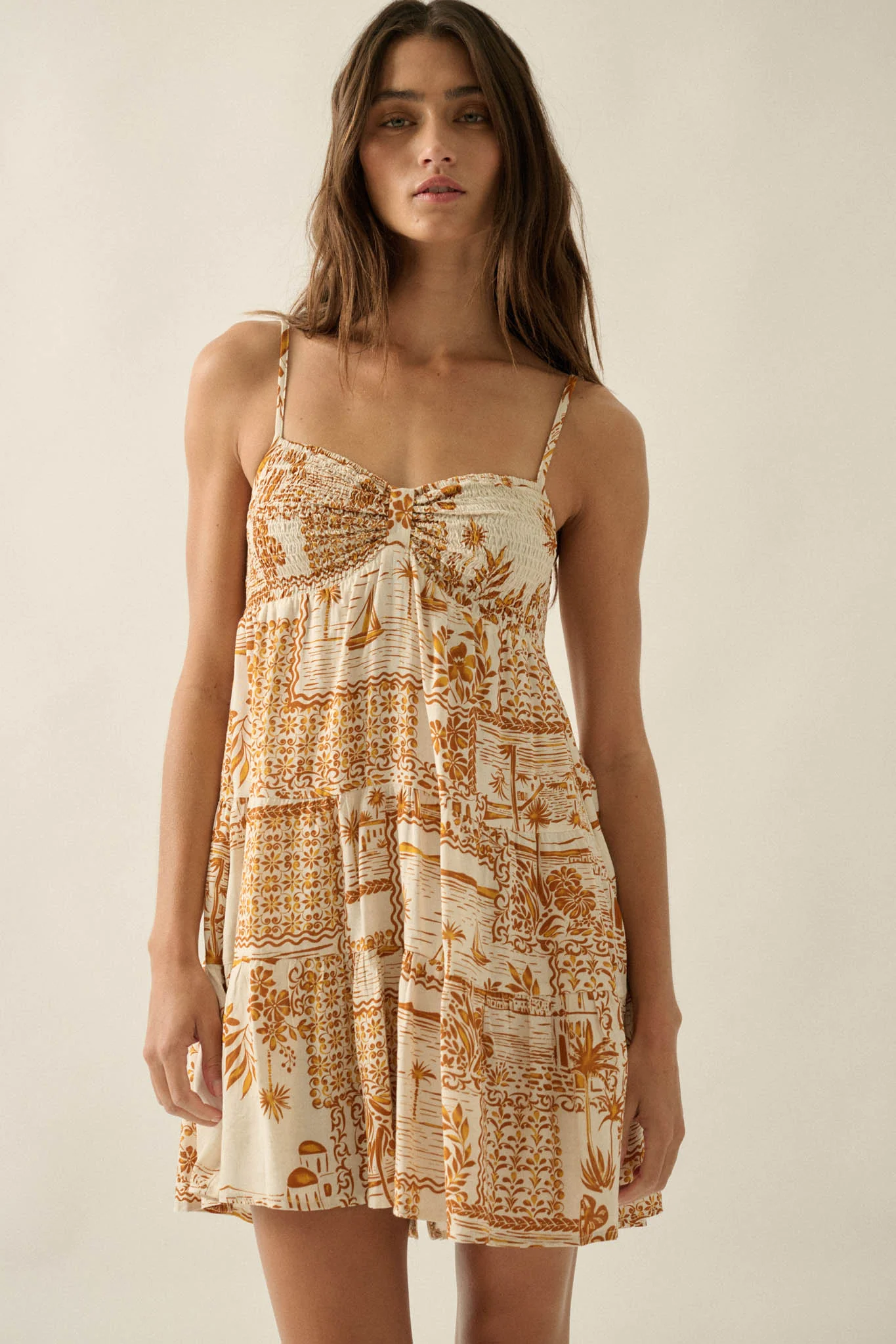 Lost Island Tropical-Print Smocked Tiered Romper - Image 5