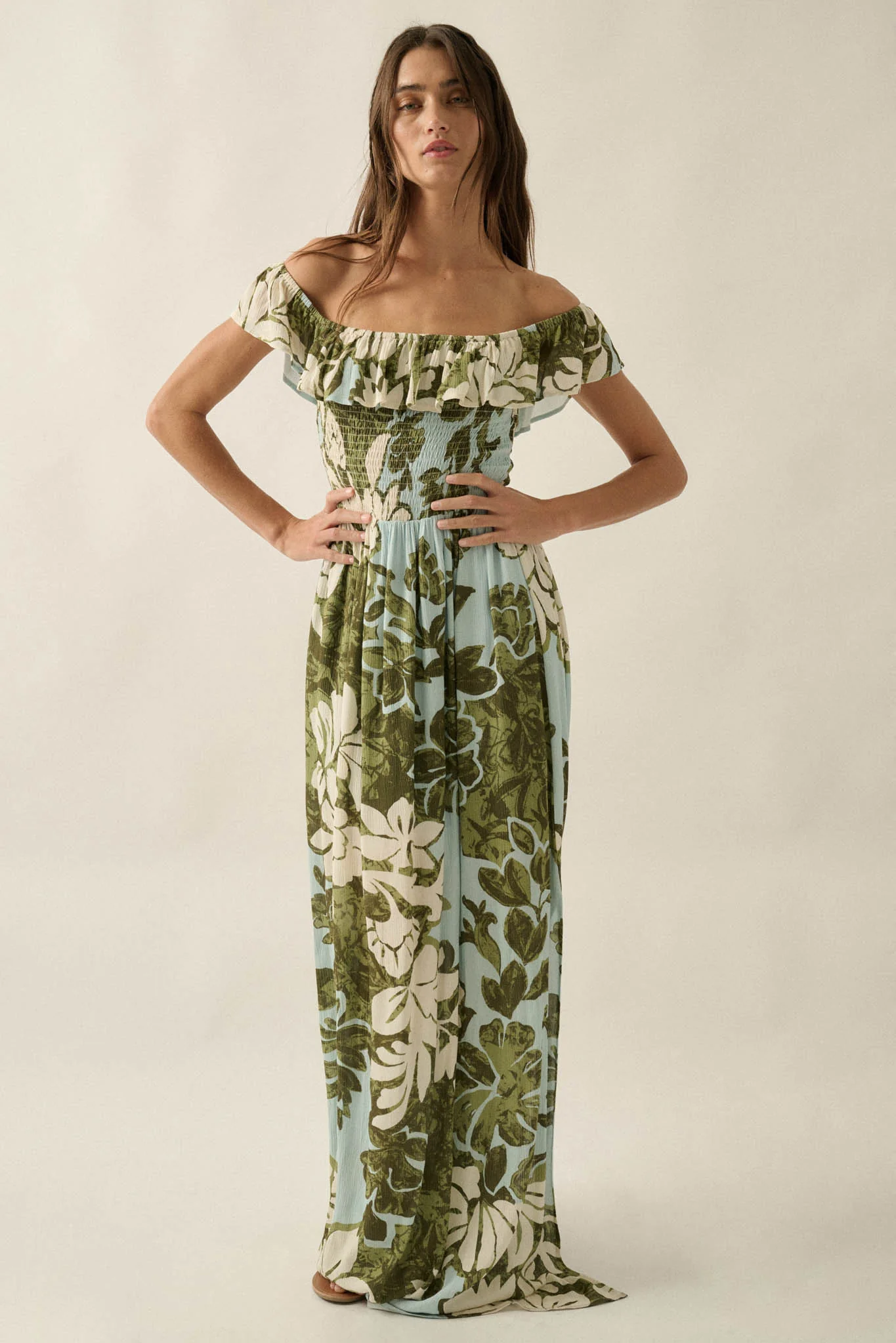 Lost Jungle Leaf-Print Off-Shoulder Ruffle Maxi Dress - Image 6