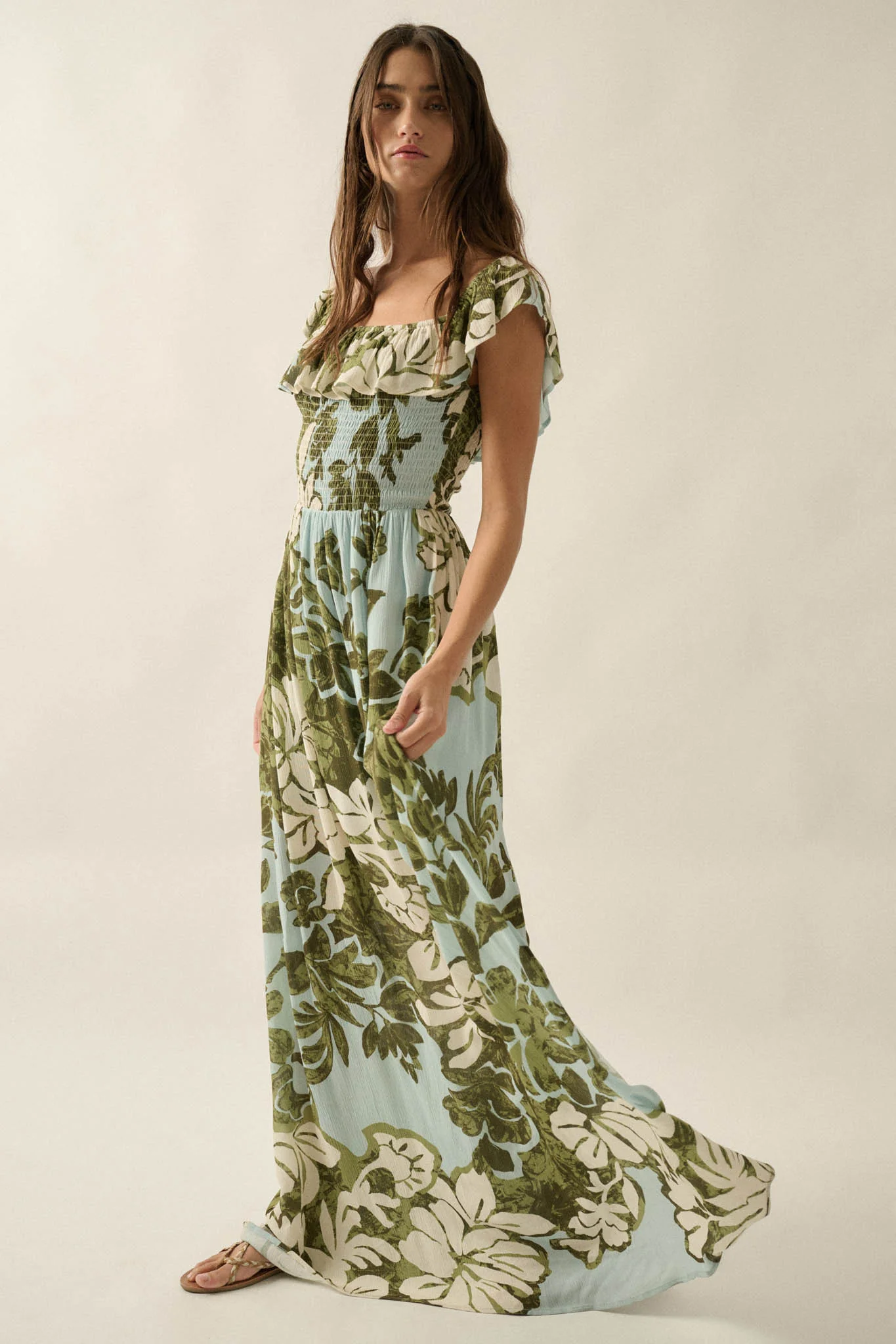 Lost Jungle Leaf-Print Off-Shoulder Ruffle Maxi Dress - Image 8