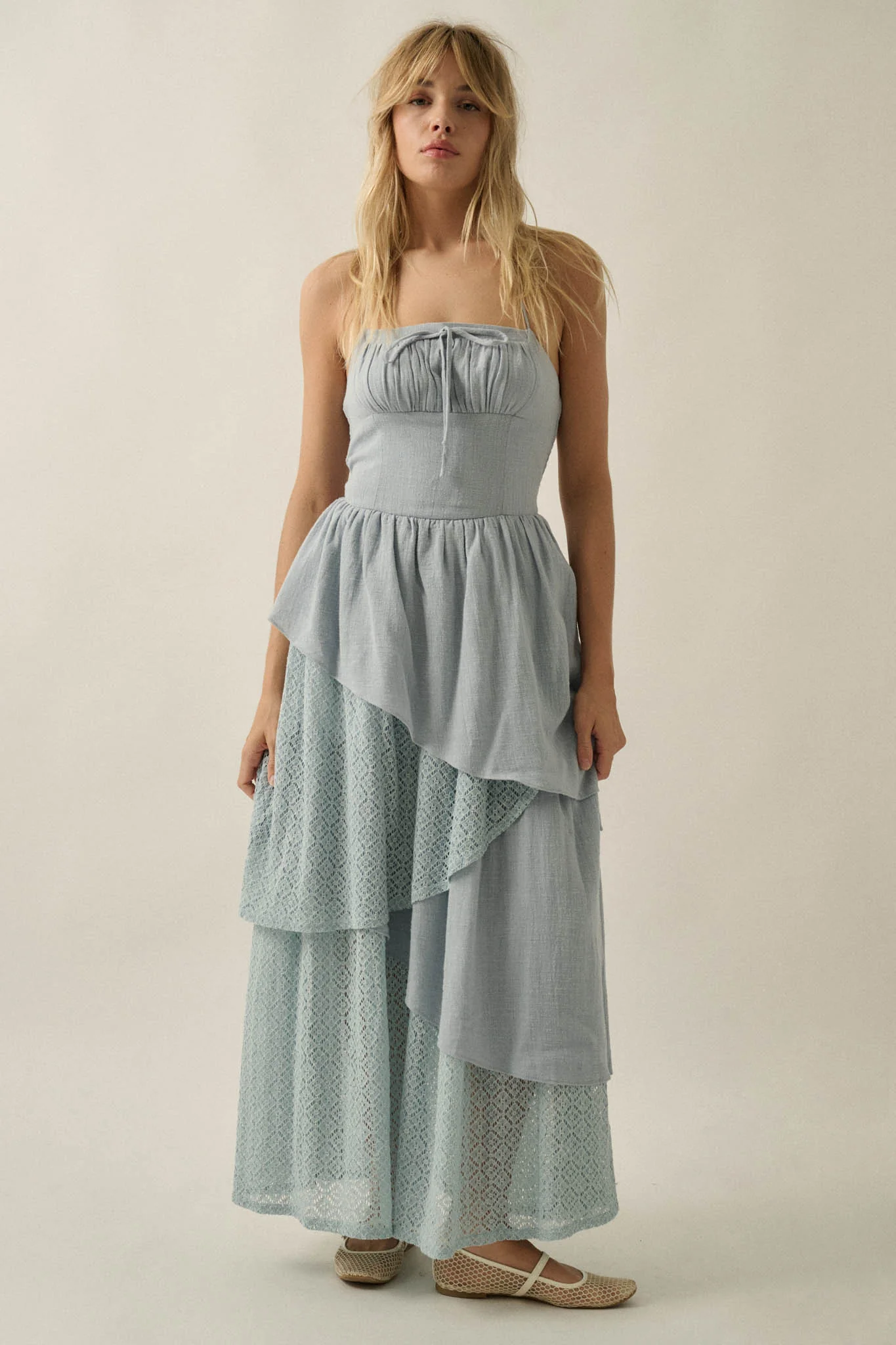 Love Freely Tiered Cotton Gauze and Lace Maxi Dress - Image 3
