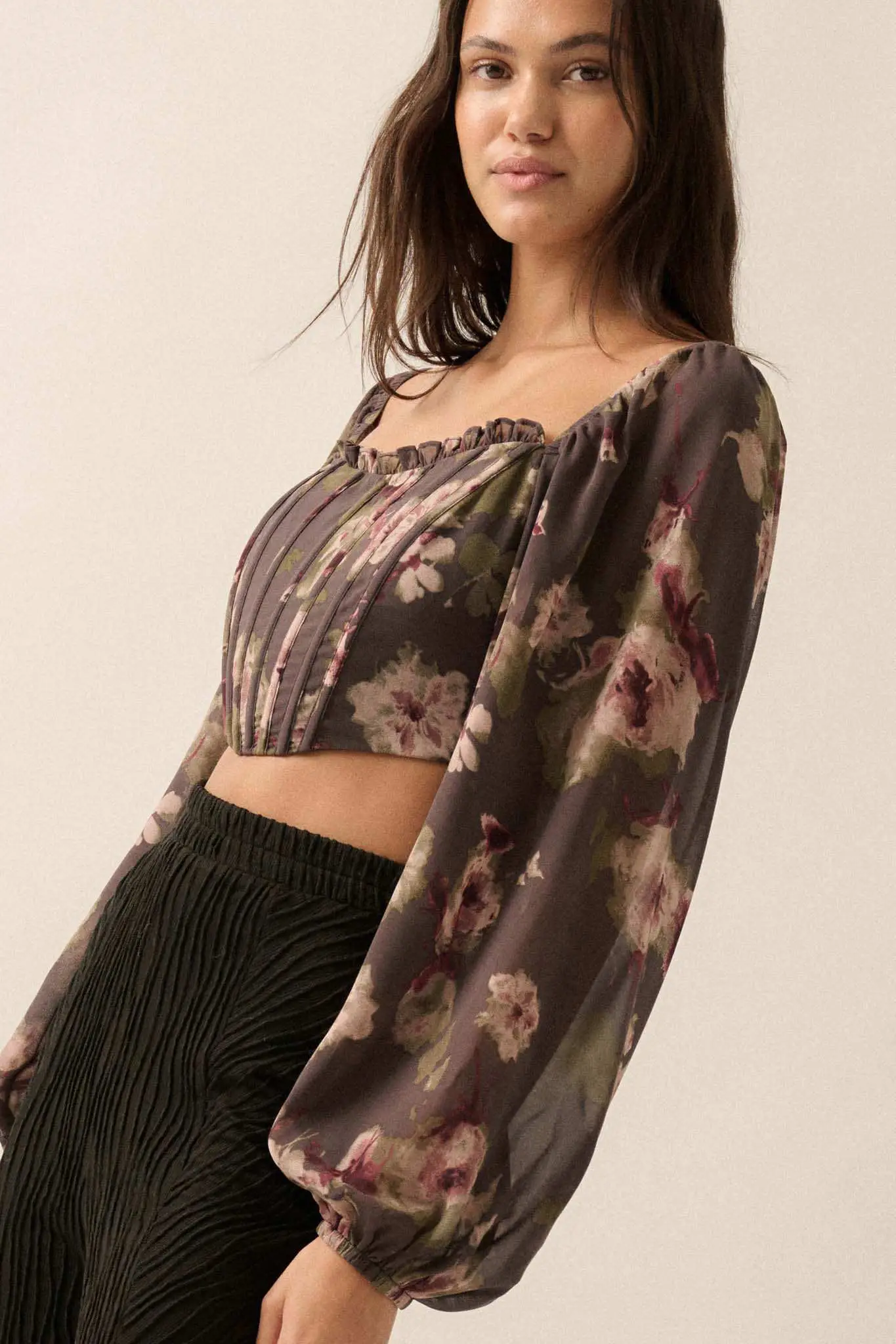 Love Is a Rose Floral Chiffon Cropped Corset Top - Image 11
