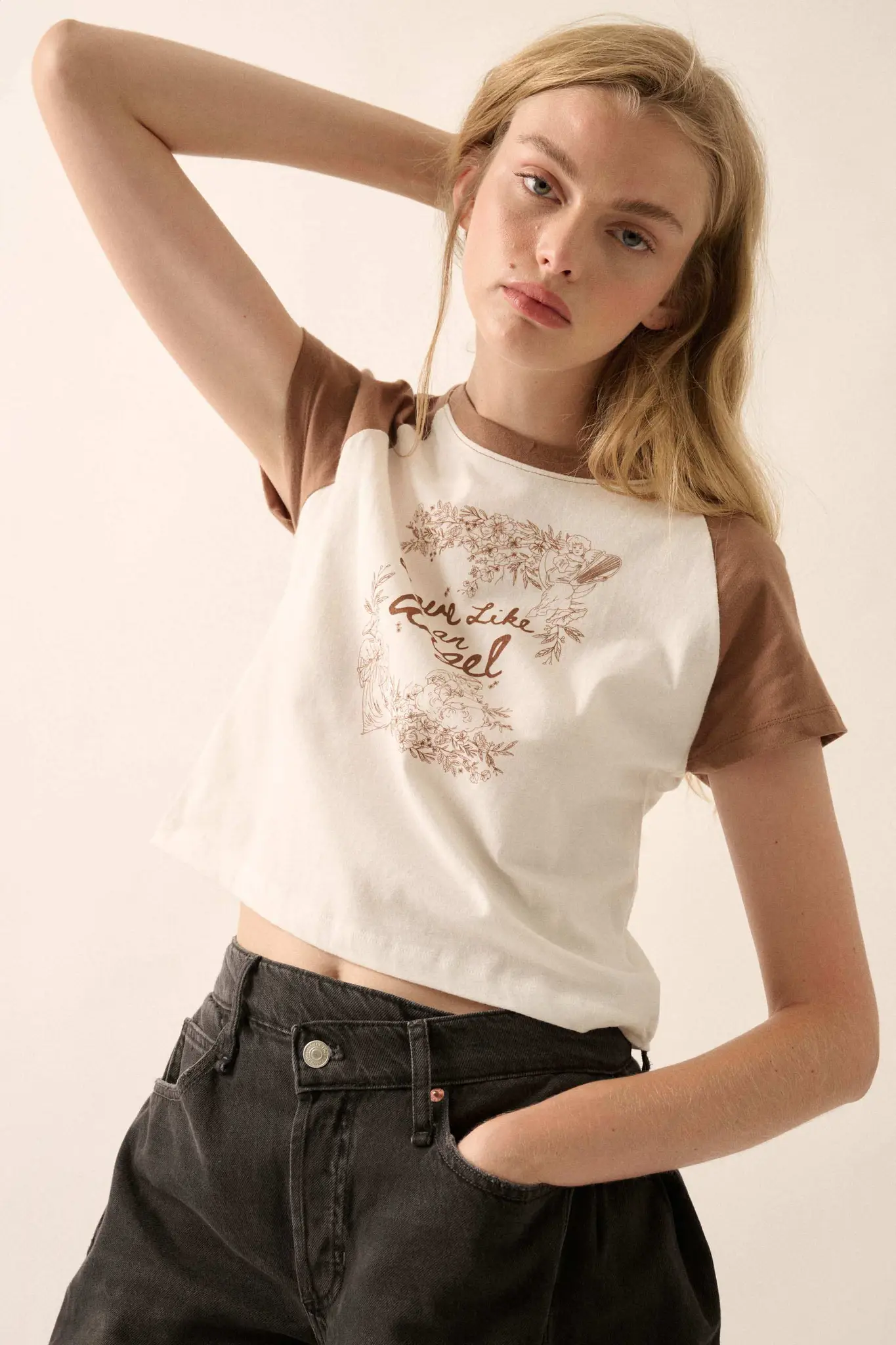 Love Like an Angel Cropped Ragan Graphic Baby Tee - Image 4