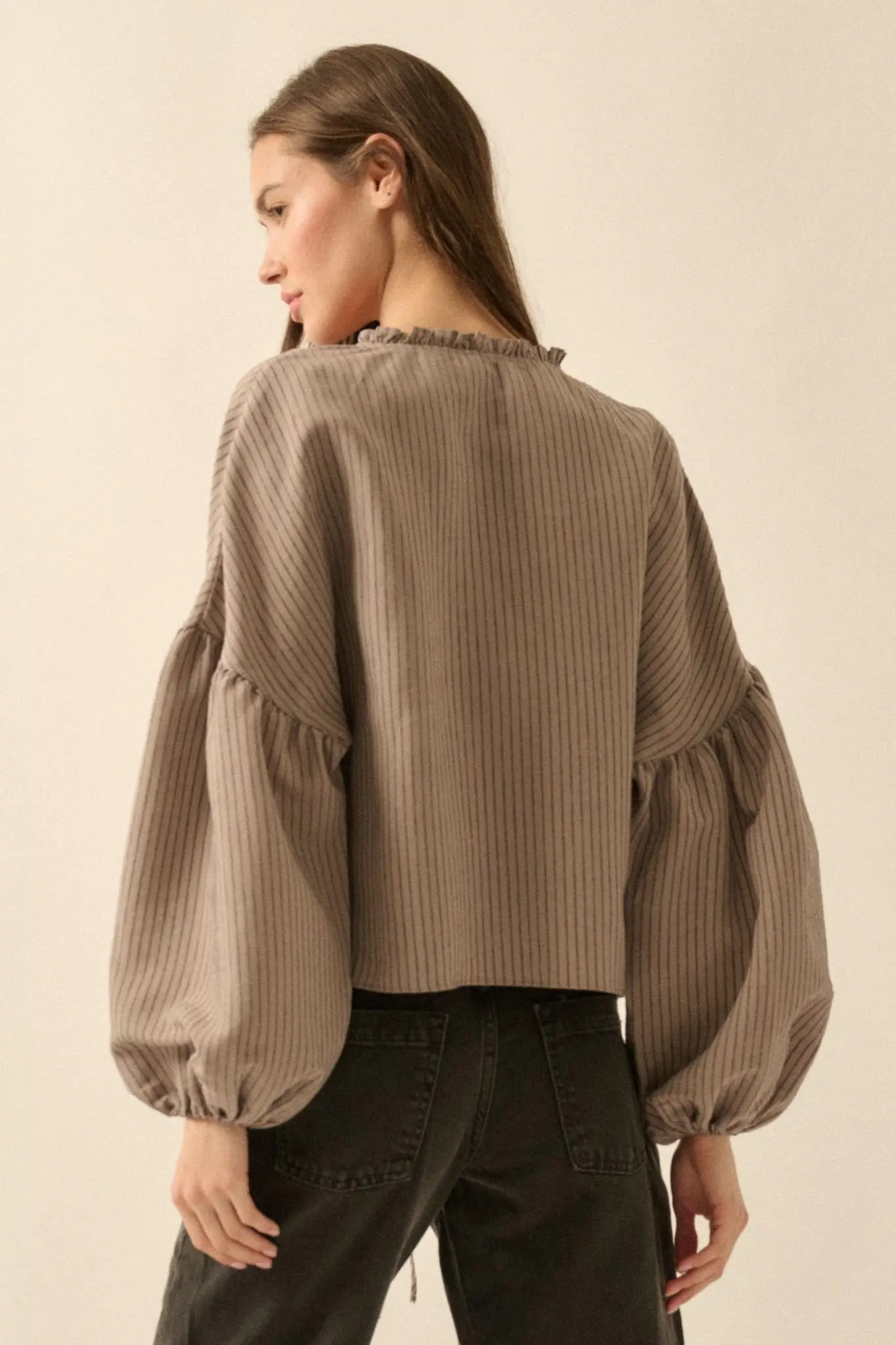 Love Me True Tie-Front Balloon-Sleeve Peasant Top - Image 2