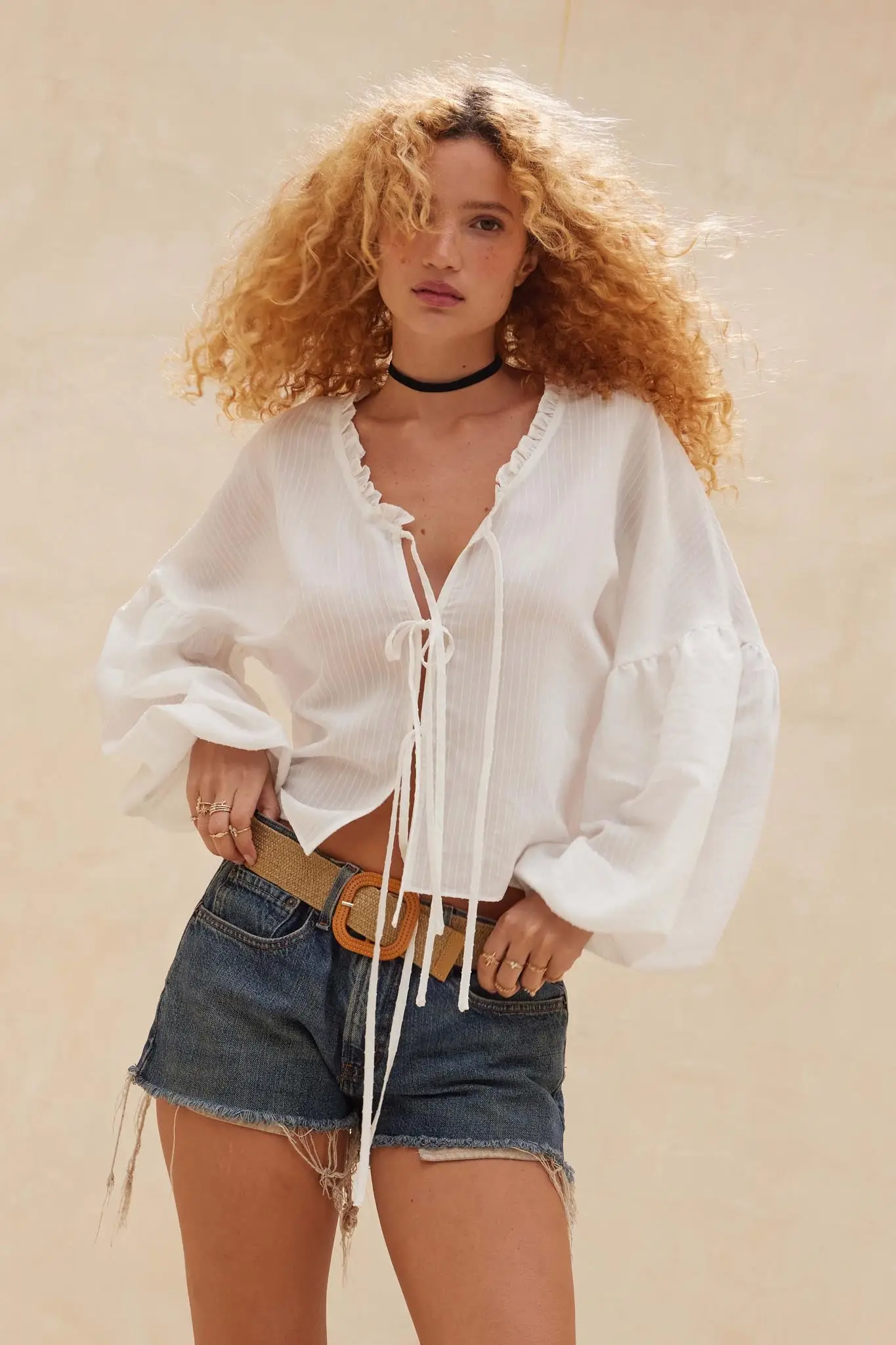 Love Me True Tie-Front Balloon-Sleeve Peasant Top - Image 7