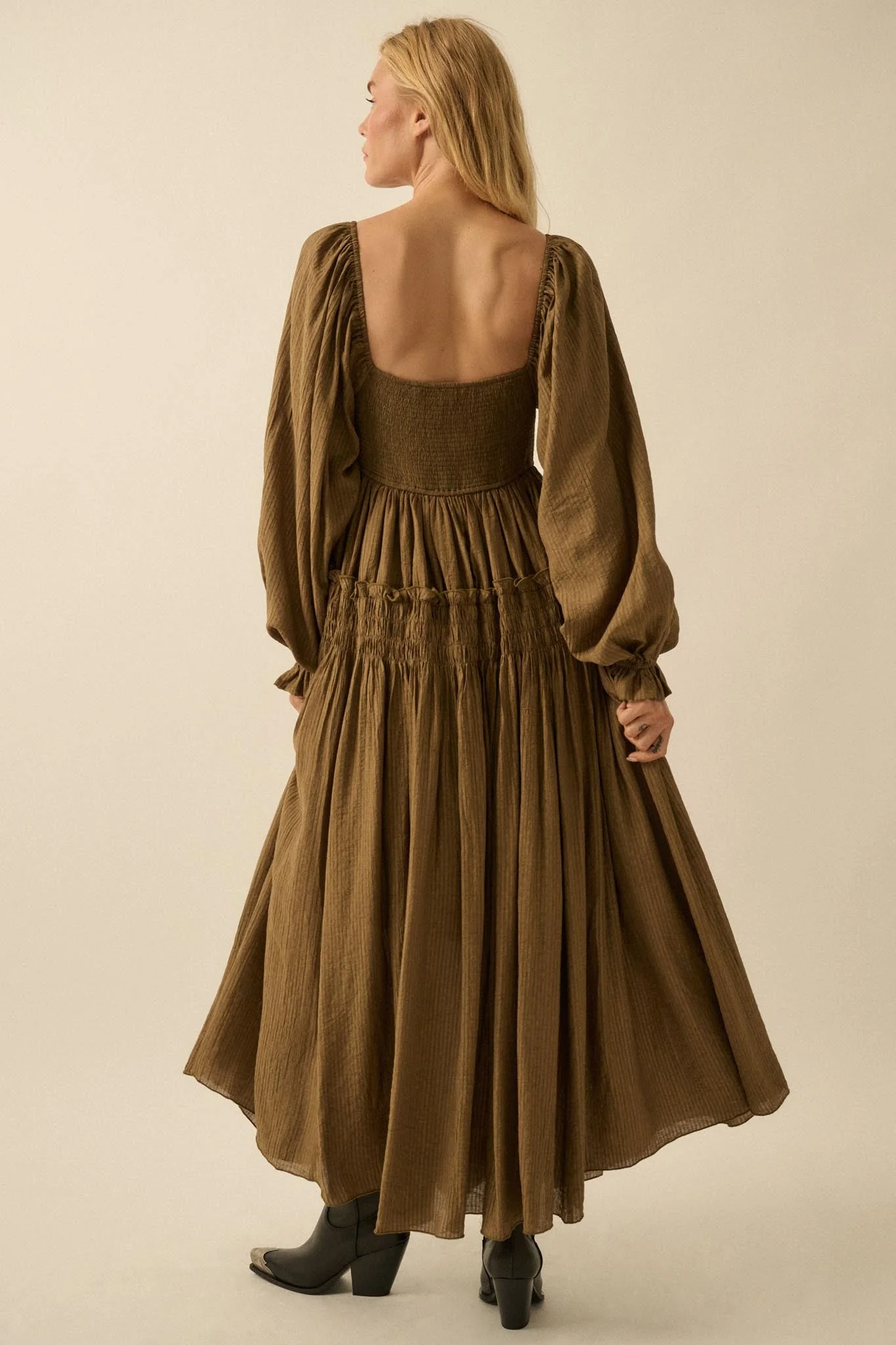 Love Story Smocked Tonal-Stripe Midi Peasant Dress - Image 15