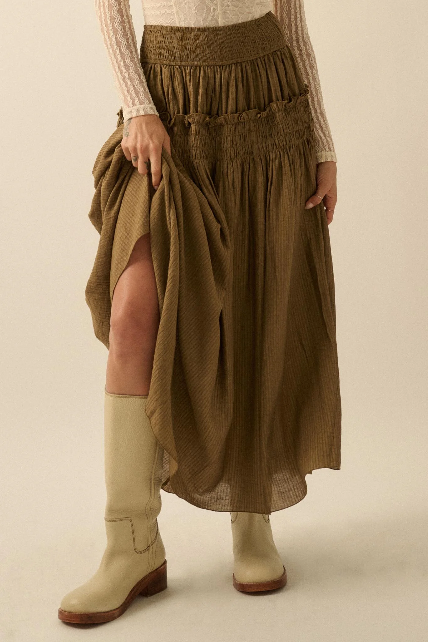 Love You More Smocked Tonal-Stripe Maxi skirt - Image 11