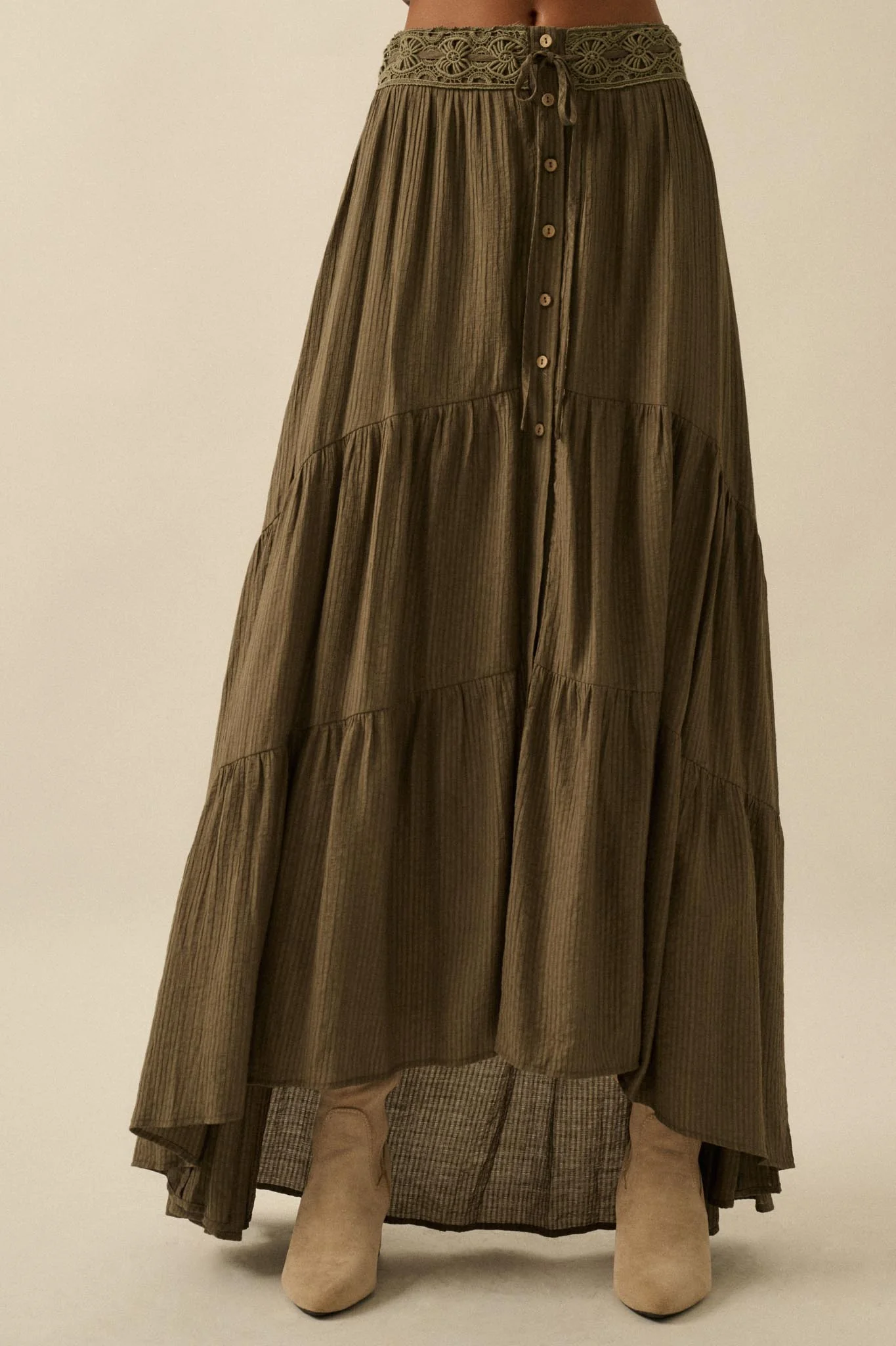 Love You So Button-Front Tiered Ruffle Maxi Skirt - Image 10