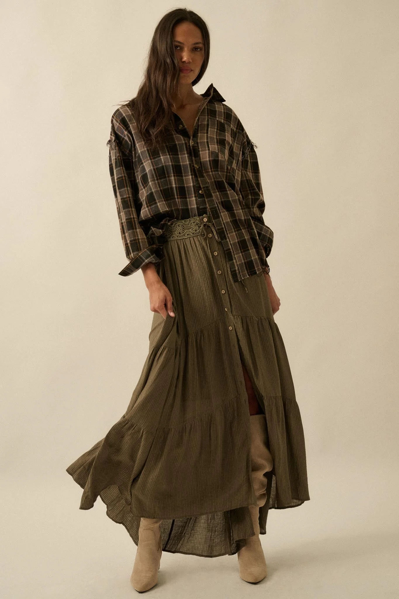 Love You So Button-Front Tiered Ruffle Maxi Skirt - Image 12