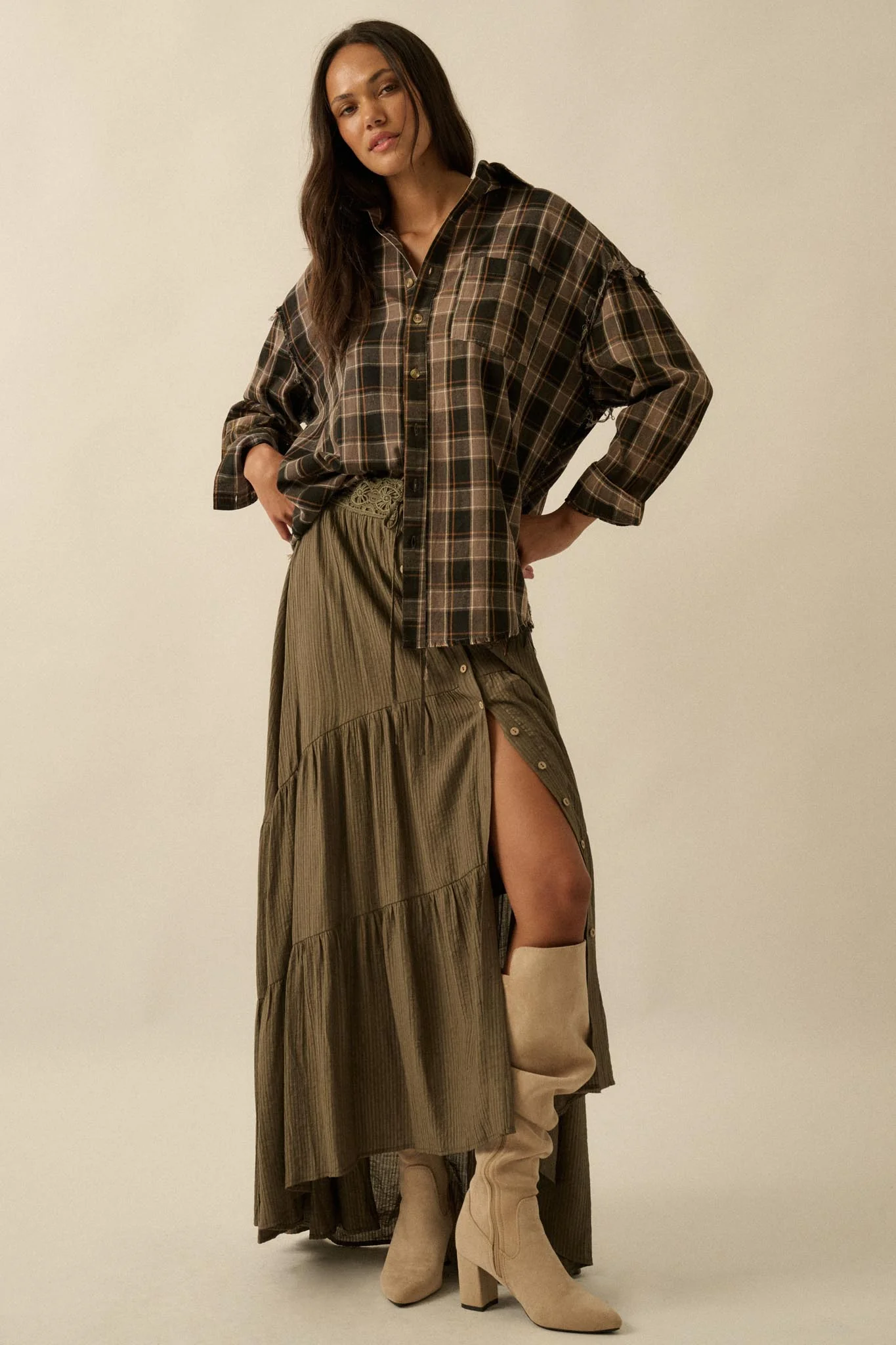Love You So Button-Front Tiered Ruffle Maxi Skirt - Image 13