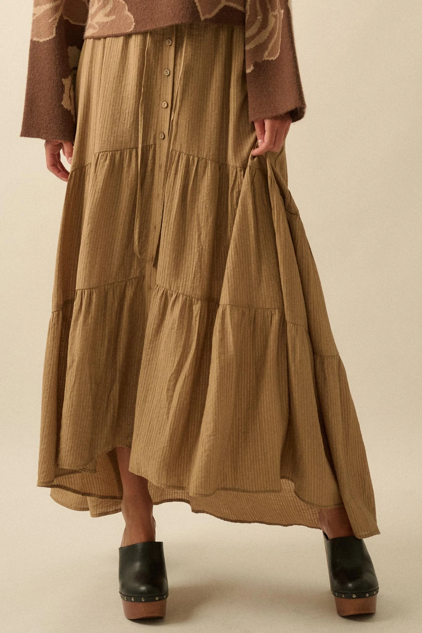 Love You So Button-Front Tiered Ruffle Maxi Skirt - Image 9