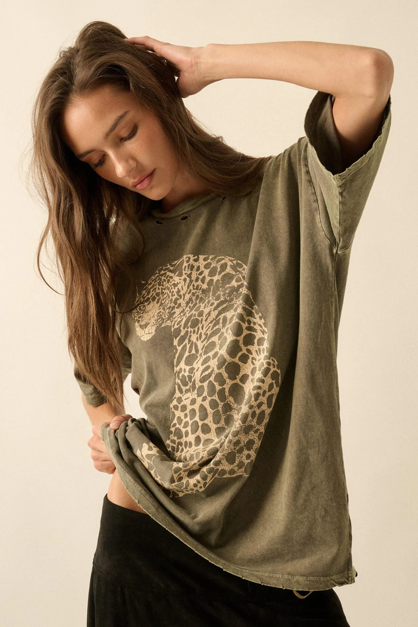 Lovely Leopard Distressed Oversize Graphic Tee - Image 13