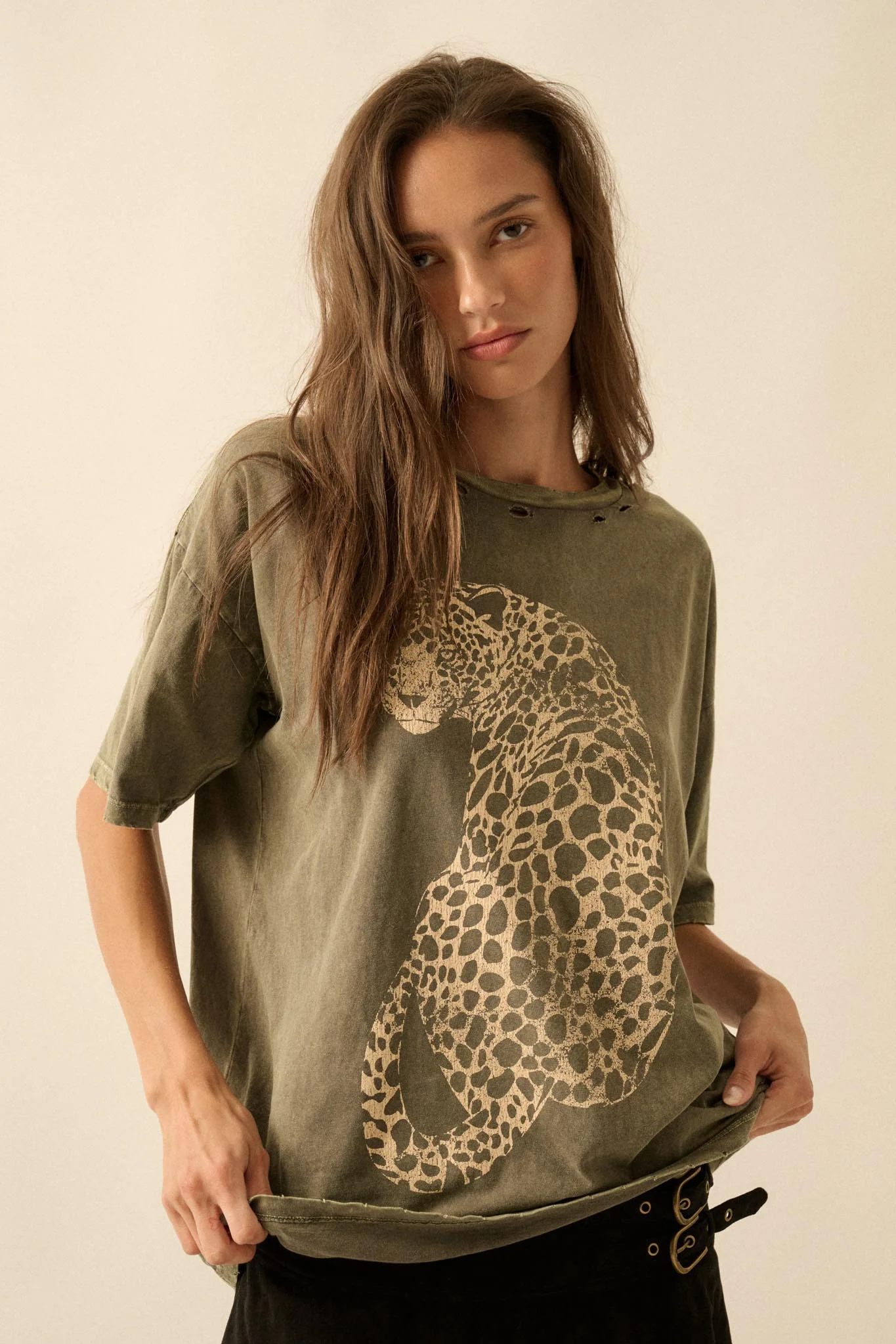 Lovely Leopard Distressed Oversize Graphic Tee - Image 16