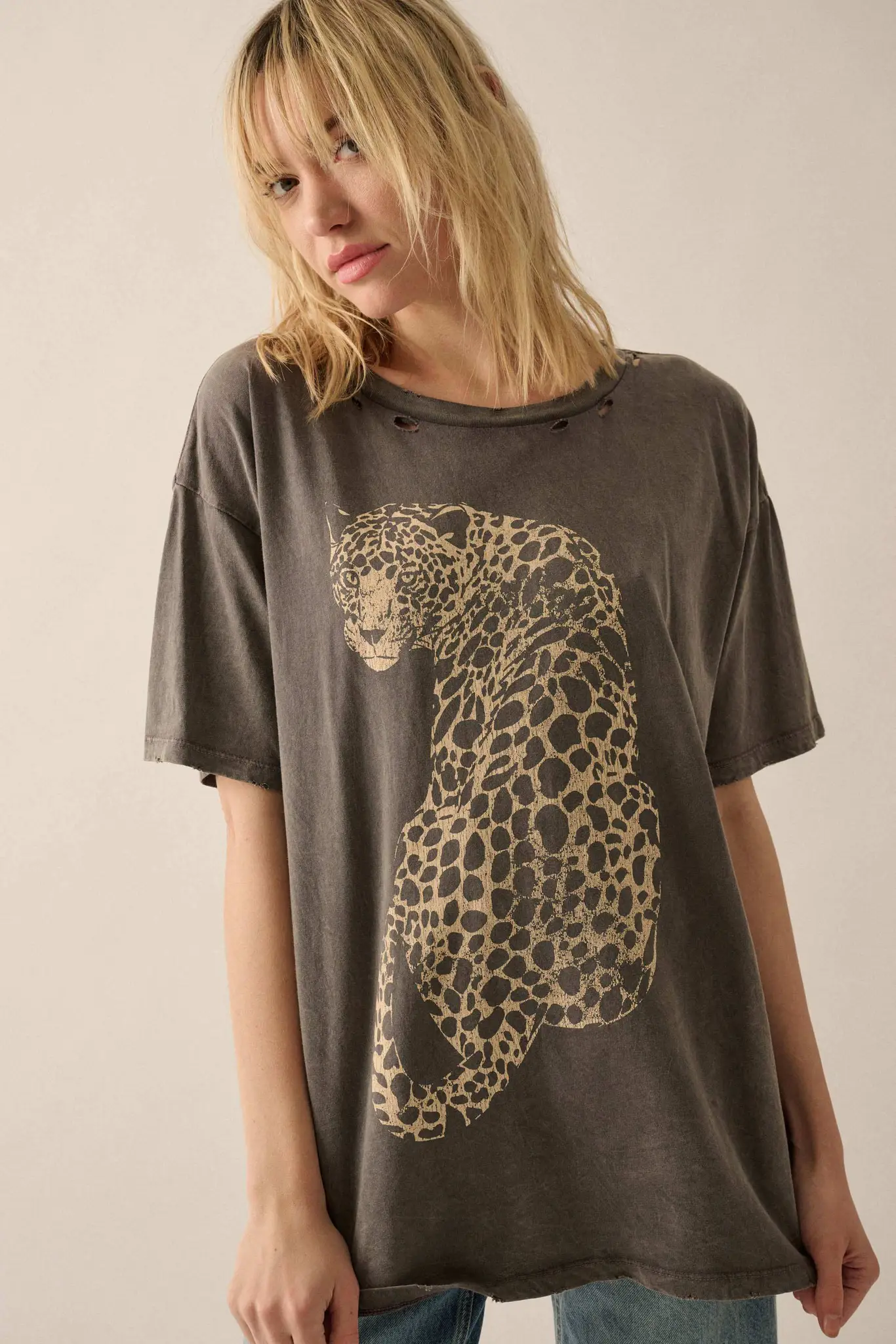 Lovely Leopard Distressed Oversize Graphic Tee - Image 4