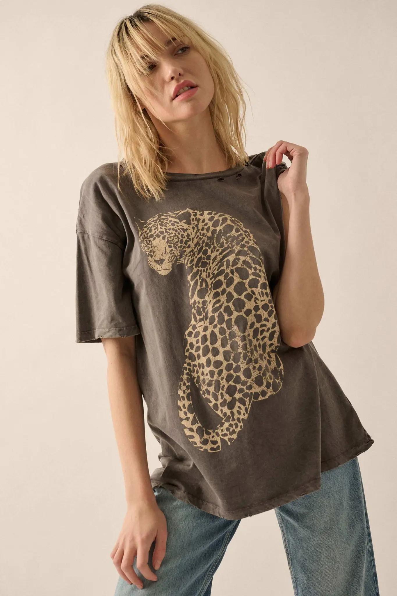 Lovely Leopard Distressed Oversize Graphic Tee - Image 6