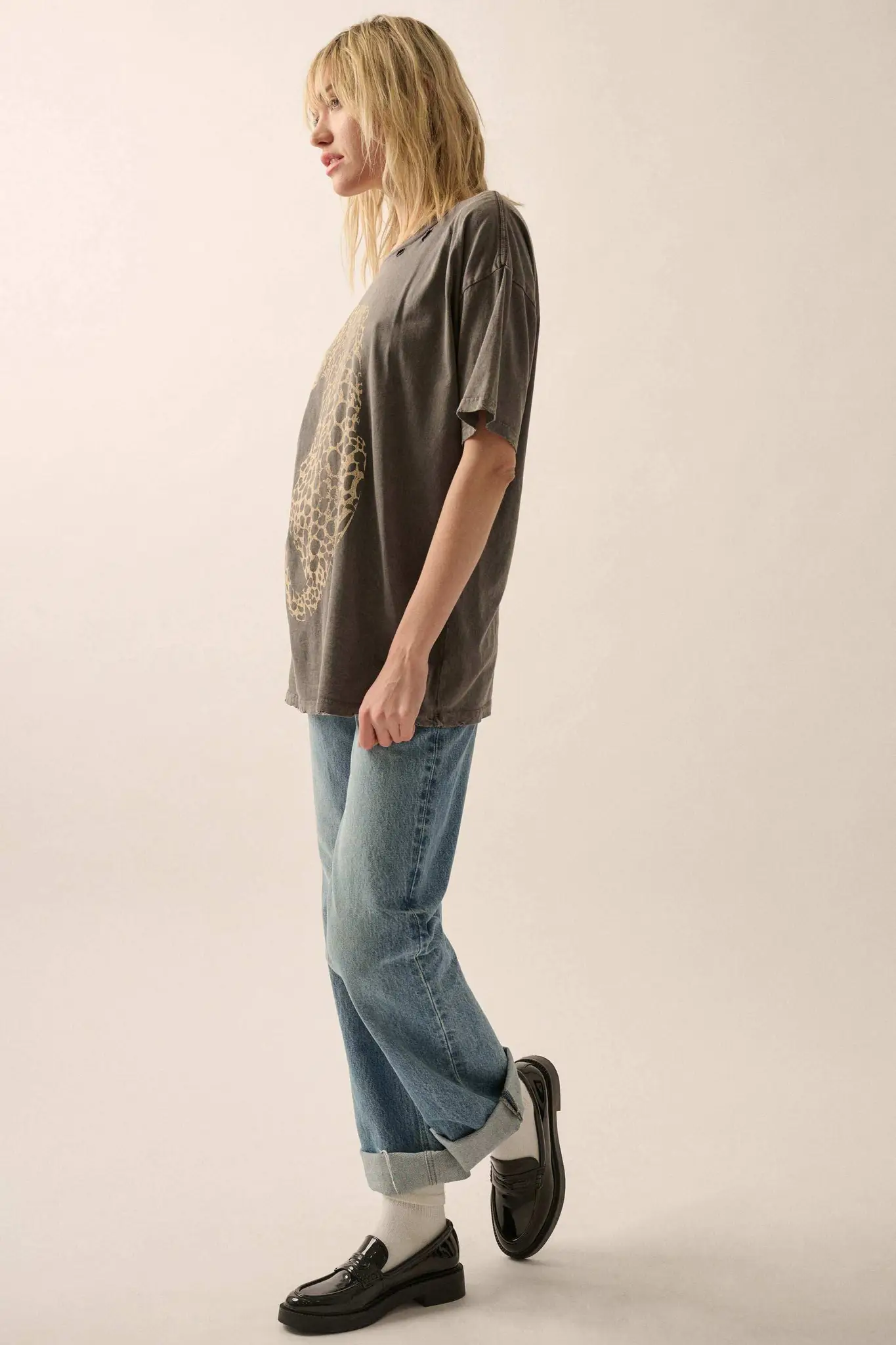 Lovely Leopard Distressed Oversize Graphic Tee - Image 7