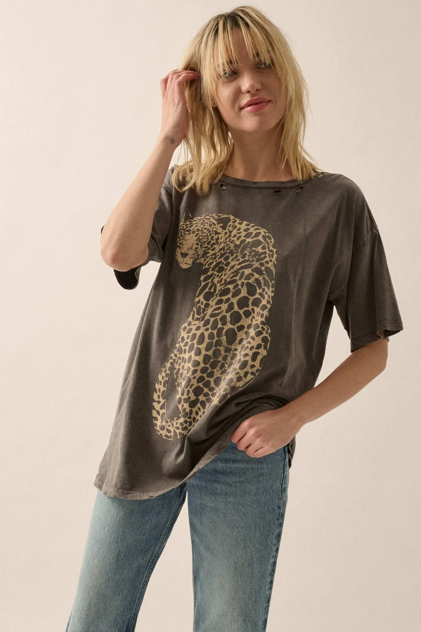 Lovely Leopard Distressed Oversize Graphic Tee - Image 8