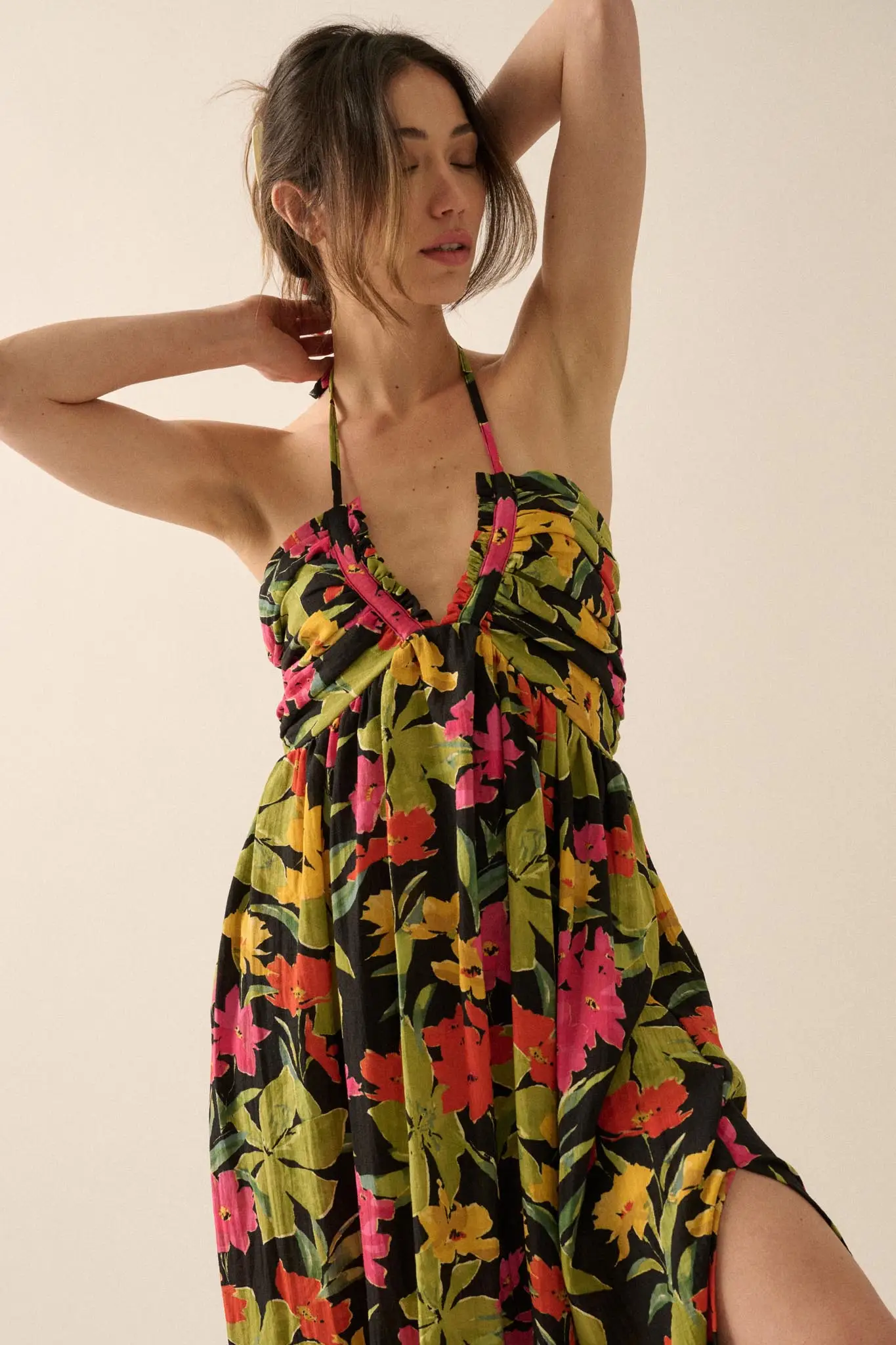 Lovely Luau Tropical Floral Halter Maxi Dress - Image 10