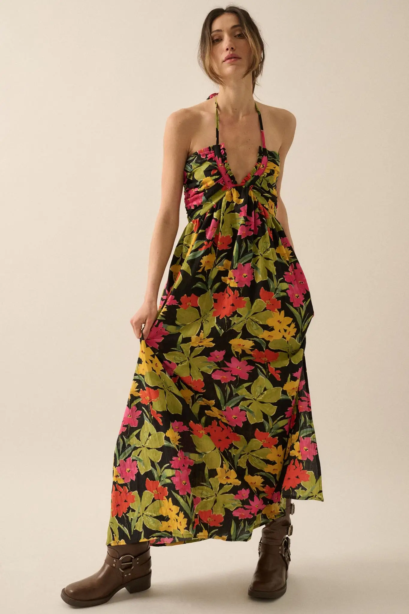 Lovely Luau Tropical Floral Halter Maxi Dress - Image 9