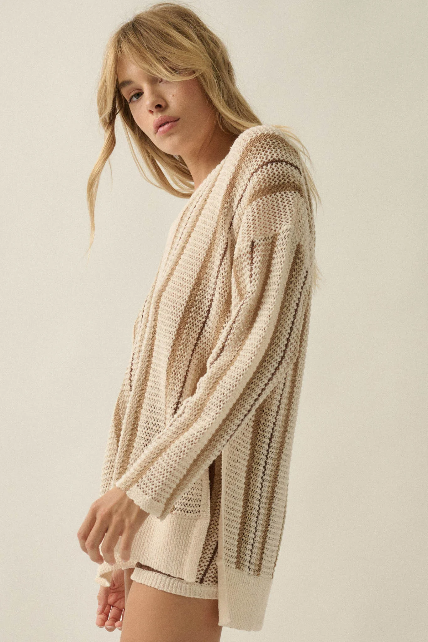 Low Tide Striped Crochet-Knit Oversize Sweater - Image 11