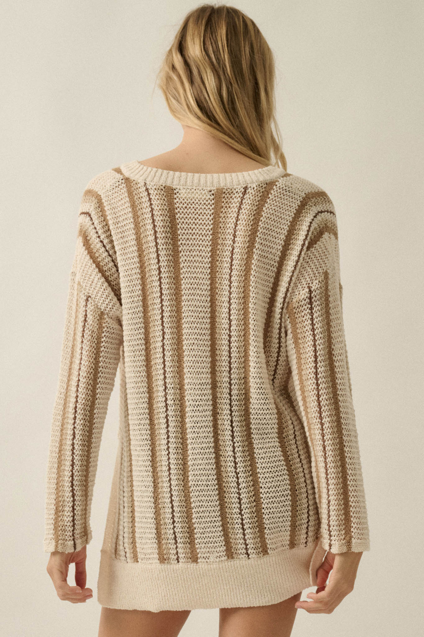 Low Tide Striped Crochet-Knit Oversize Sweater - Image 12