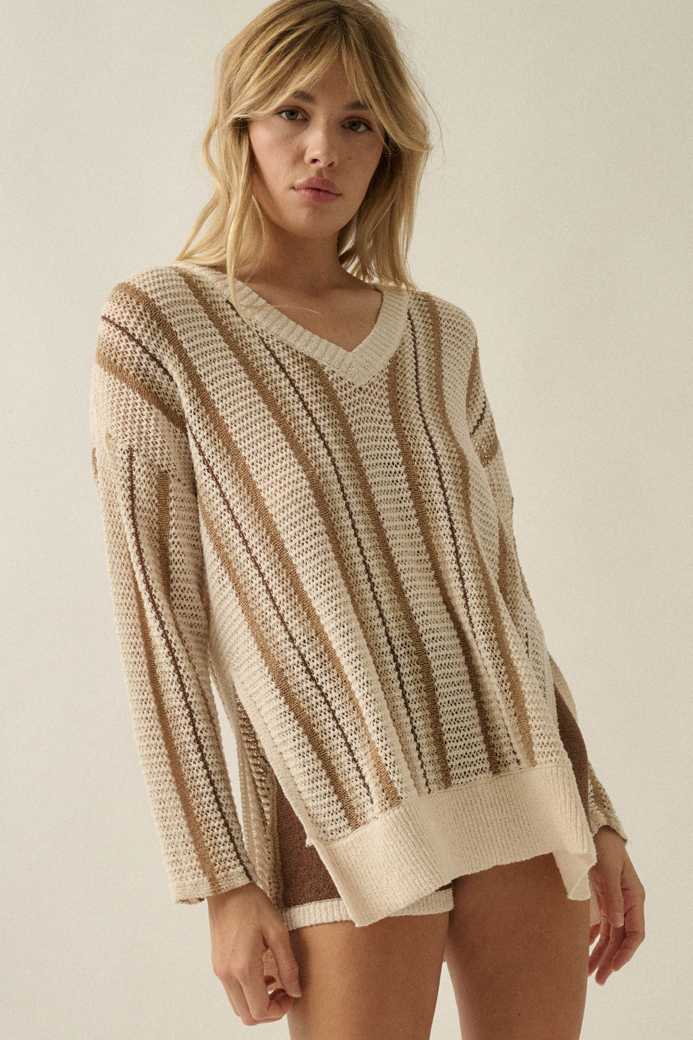 Low Tide Striped Crochet-Knit Oversize Sweater - Image 7