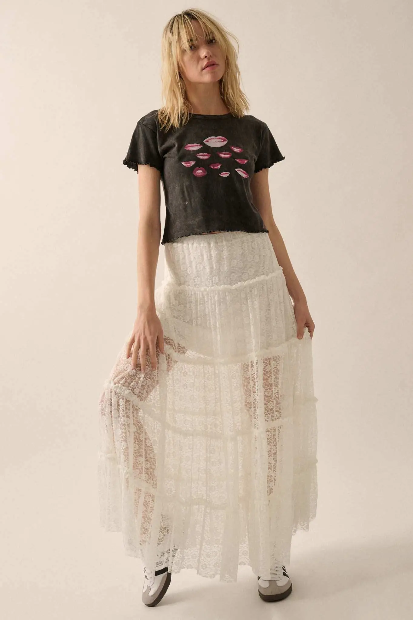 Lucious Lips Cropped Lettuce-Edge Graphic Baby Tee - Image 3
