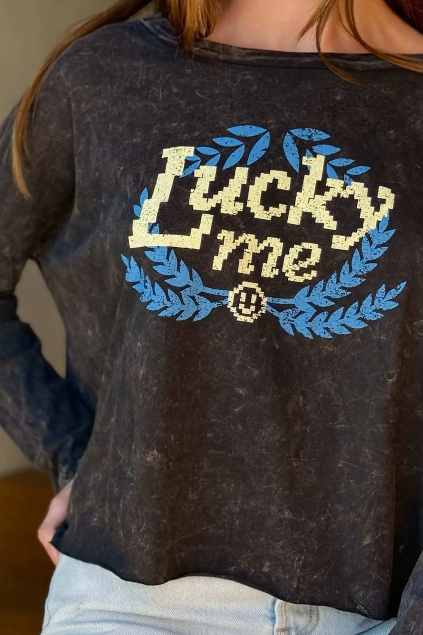 Lucky Me Cropped Long-Sleeve Graphic Tee - Image 2