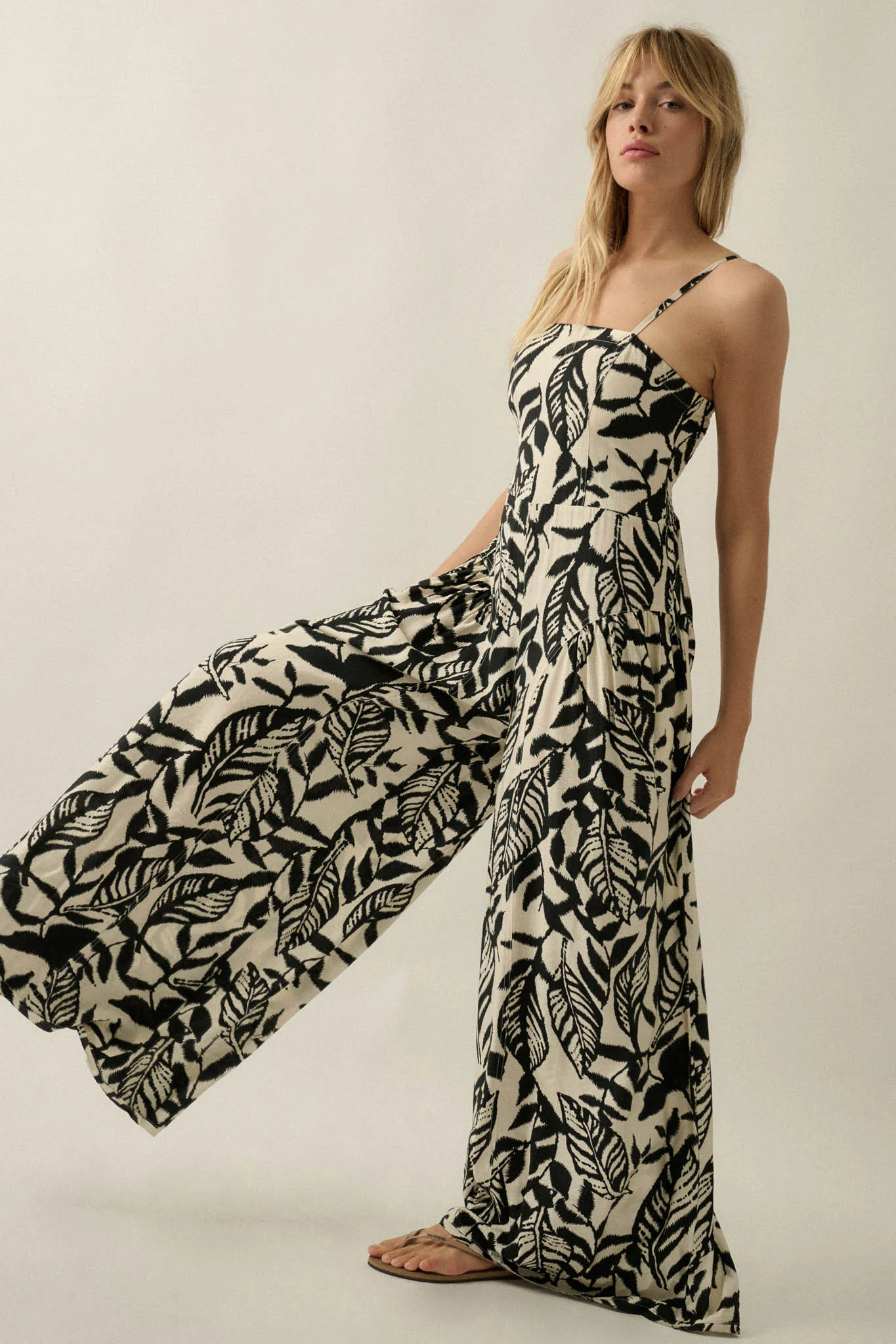 Lush Leaves Tropical-Print Wide-Leg Cami Jumpsuit - Image 3